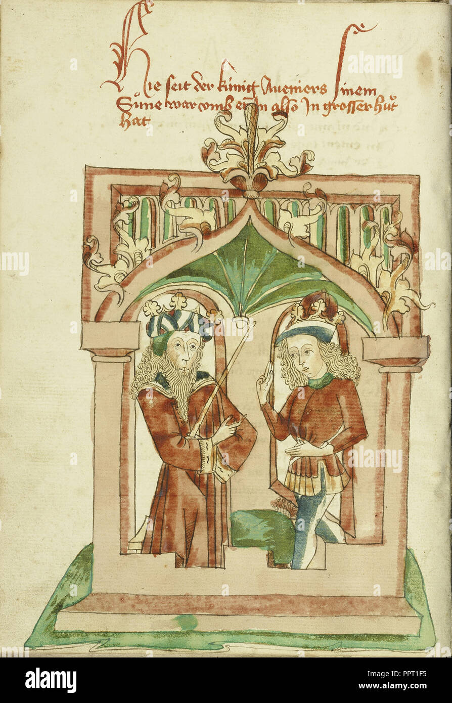 King Avenir Converses with Josaphat; Follower of Hans Schilling, German, active 1459 - 1467, from the Workshop of Diebold Stock Photo