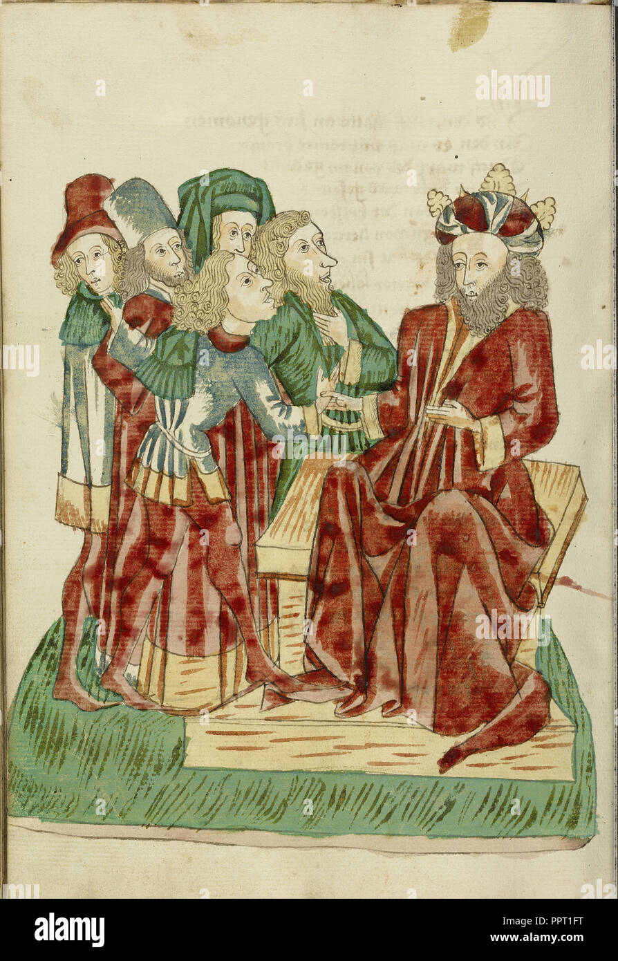 King Avenir Converses with his Courtiers; Follower of Hans Schilling, German, active 1459 - 1467, from the Workshop of Diebold Stock Photo