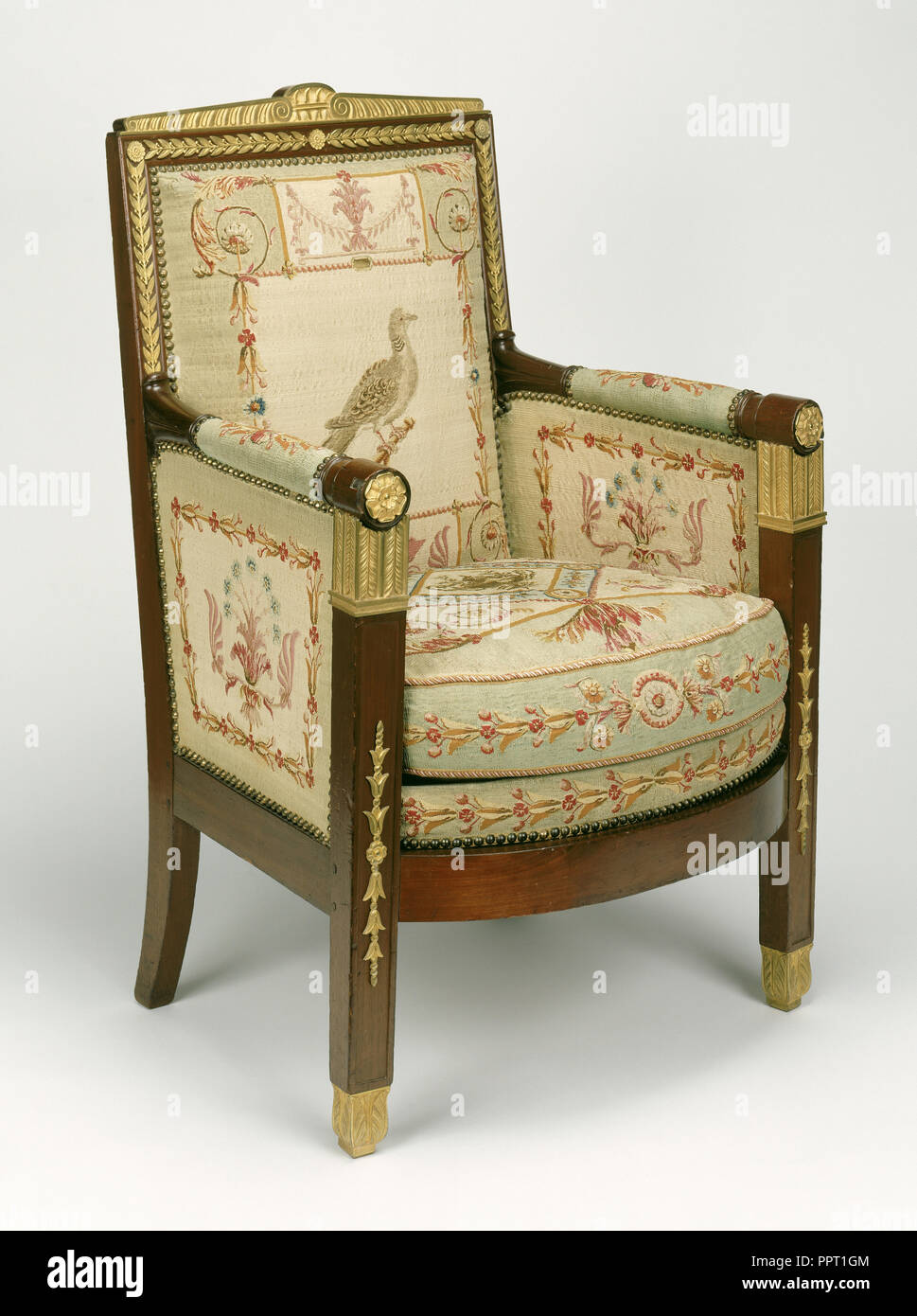 One Settee and Ten Armchairs; Frames attributed to François-Honoré-Georges Jacob-Desmalter, French, 1770 - 1841, Tapestries Stock Photo