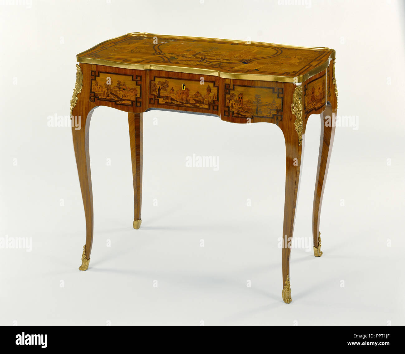 Toilet Table; Paris, France; about 1777 - 1780; Oak and pine veneered with tulipwood and stained holly; marquetry panels Stock Photo