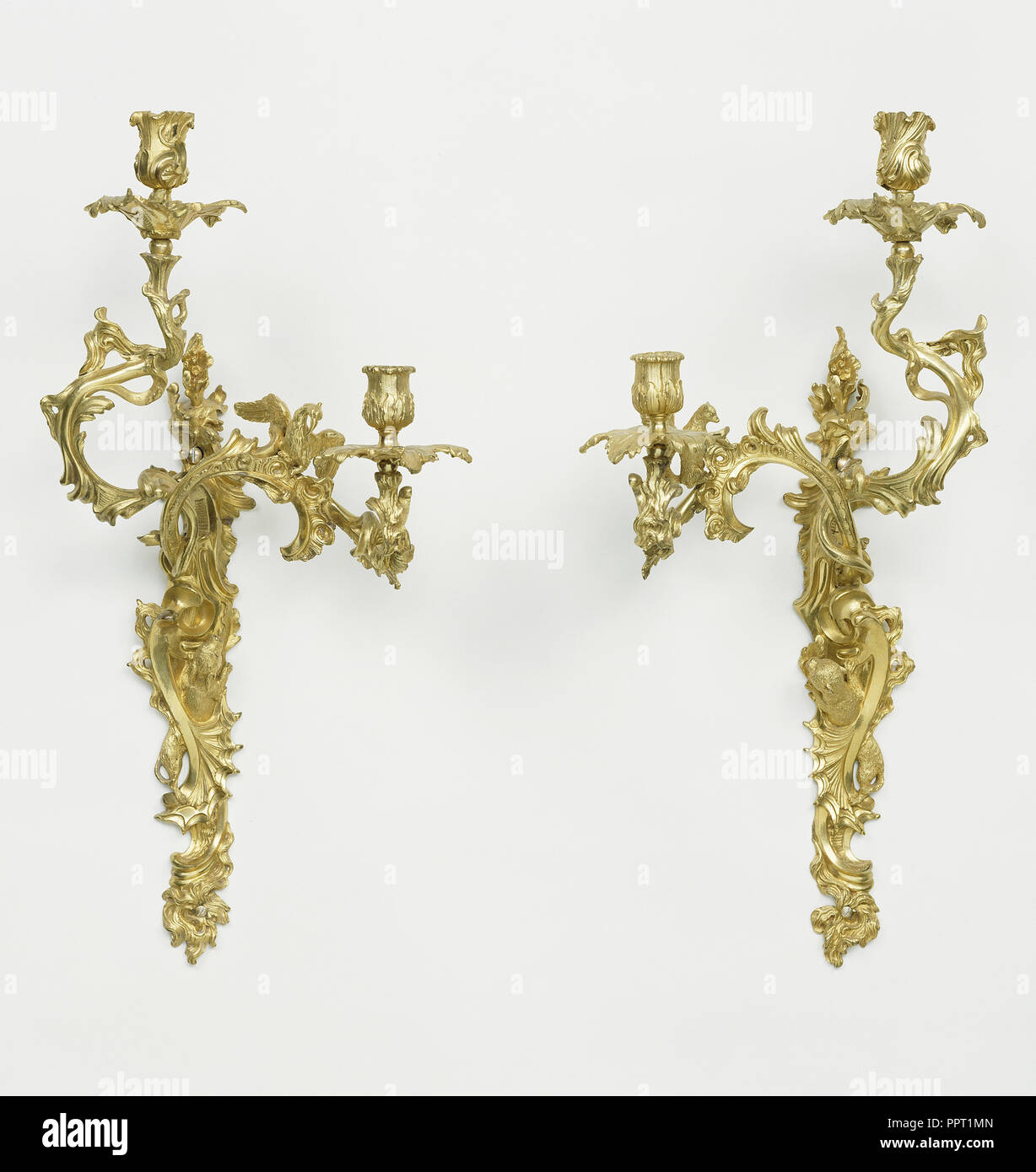 Pair of Wall Lights; about 1735; Gilt bronze Stock Photo