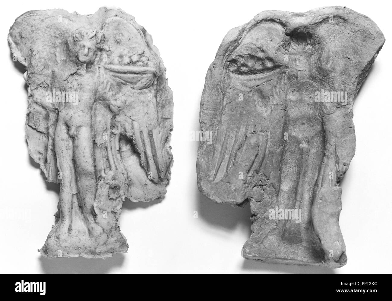 Mold of the Front of a Winged Daimon Holding a Liknon, winnowing basket