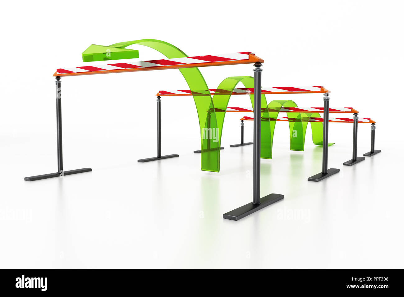 Blue arrow jumping over the obstacles. 3D illustration Stock Photo - Alamy