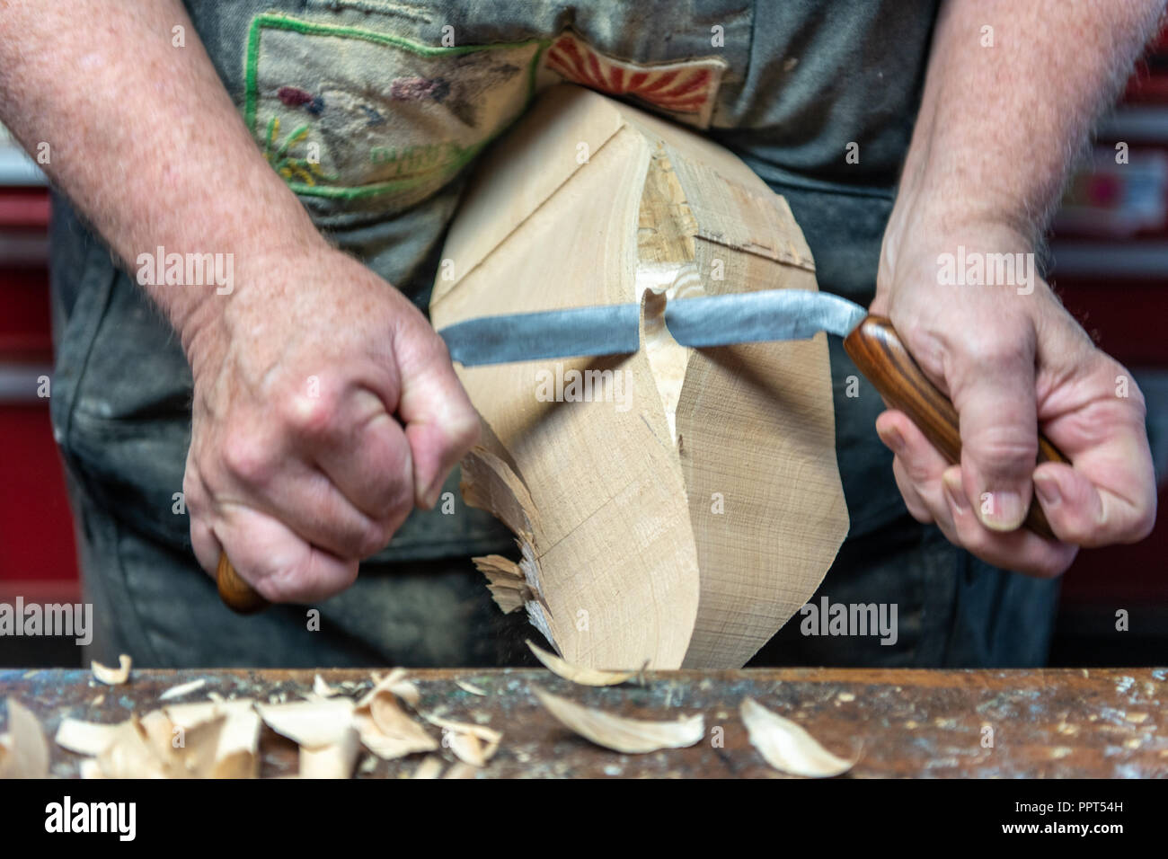 Decoy carving with draw knife Stock Photo Alamy