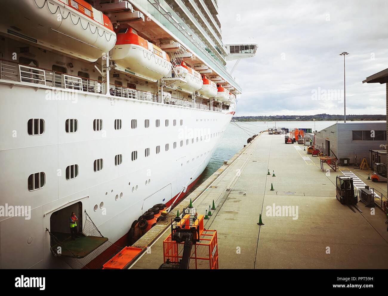 Southampton, UK August 26. 2018 Docked ocean liner at Southampton. MV Ventura is a Grandclass
