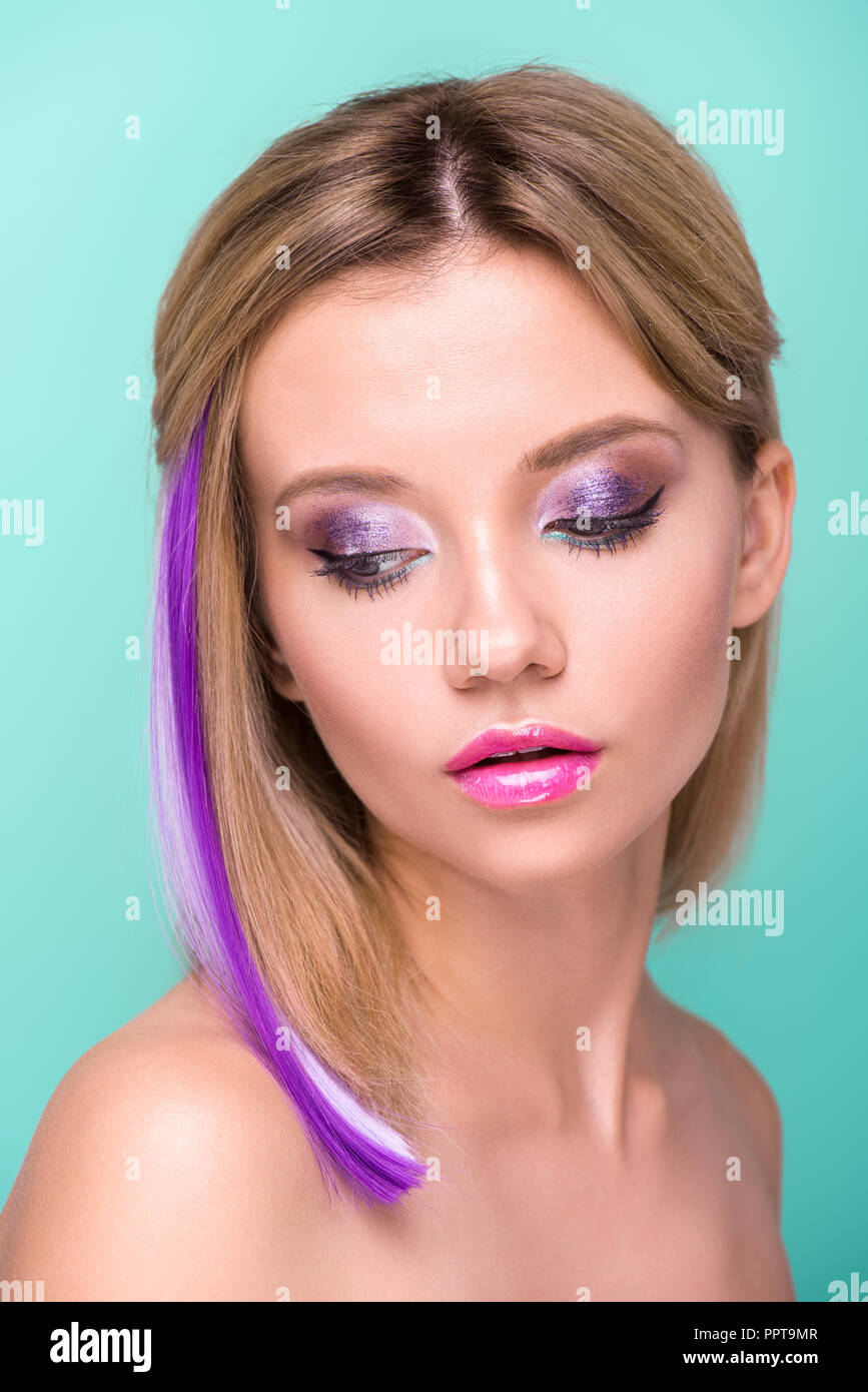 Close Up Portrait Of Attractive Young Woman With Stylish Makeup