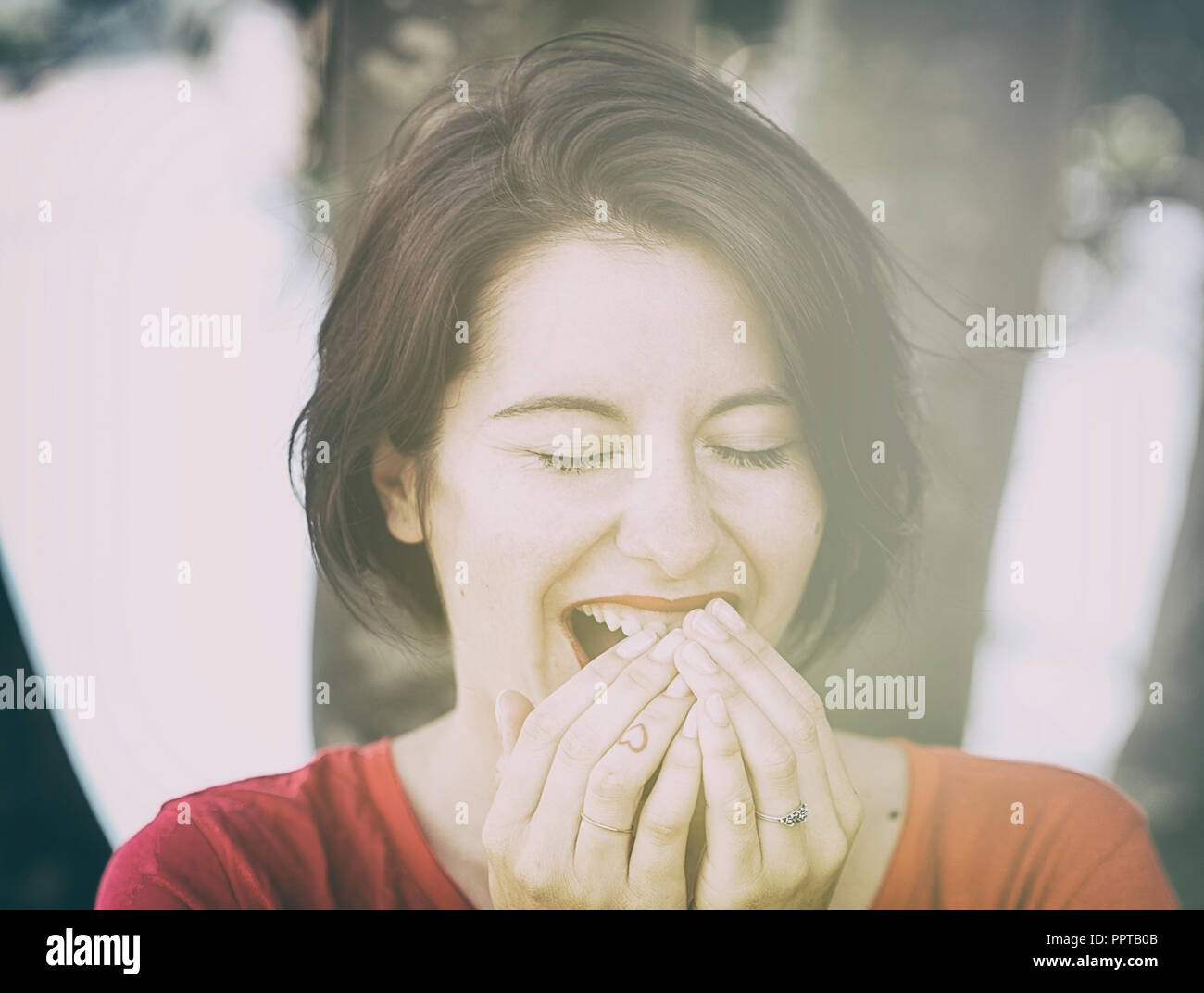 woman laughing Stock Photo