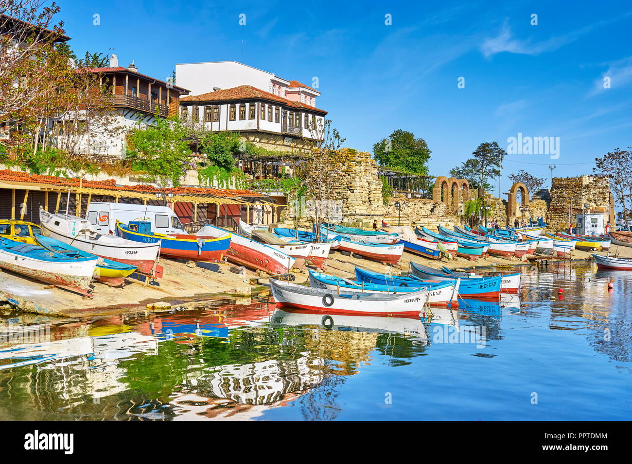 Fishing boats mooring, Nessebar, Bulgaria Stock Photo