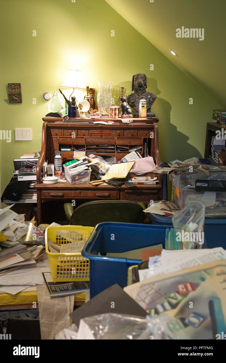 Hoarder's Messy Home Office, USA Stock Photo