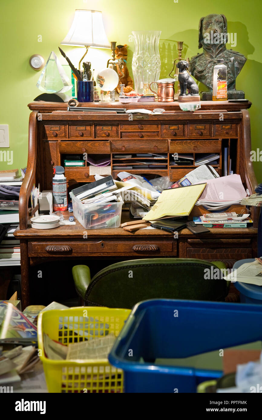 Hoarder's Messy Home Office, USA Stock Photo