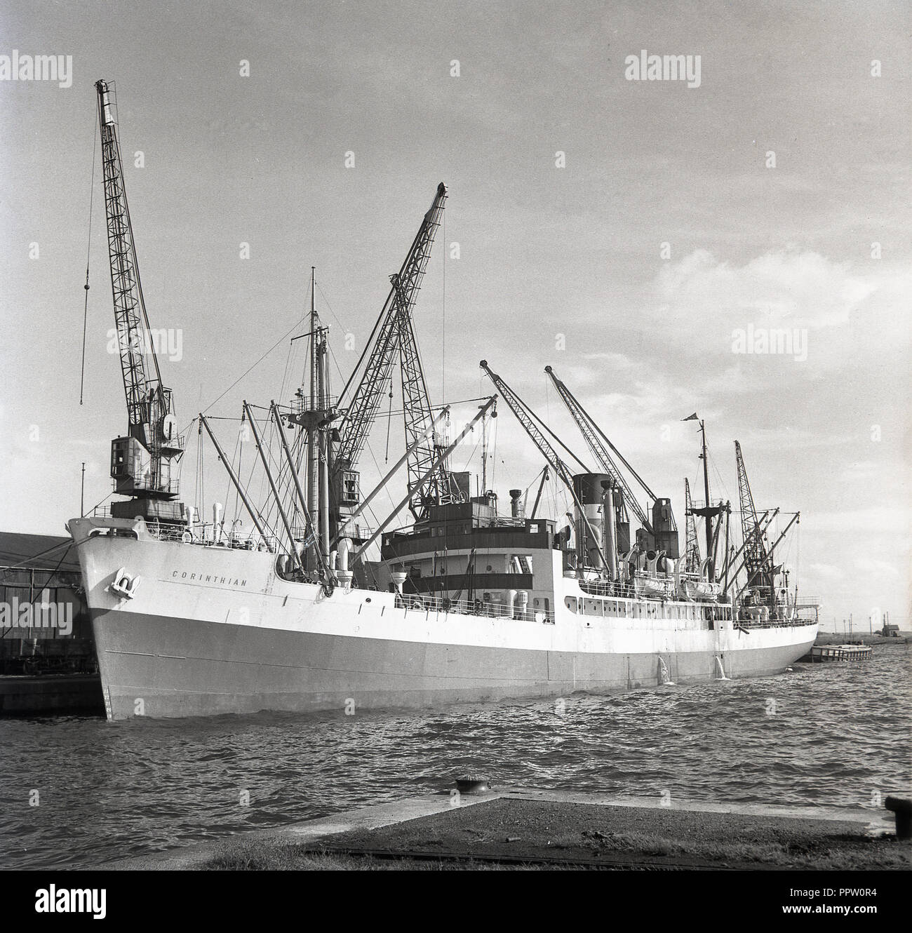 1950s, historical, the steamship, 'Corinthian', docked at London docks, London, England, UK. Stock Photo
