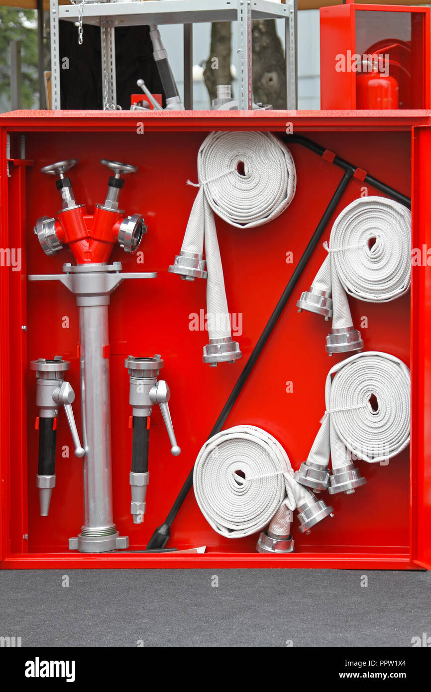 Fire fighter equipment in the red box Stock Photo Alamy