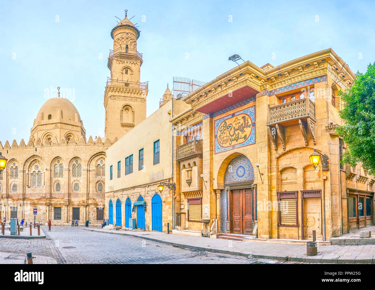 CAIRO, EGYPT - DECEMBER 23, 2018: Panoramic view on historical edifices and medieval Al-Qalawin Complex in old neighborhood, on december 23 in Cairo Stock Photo