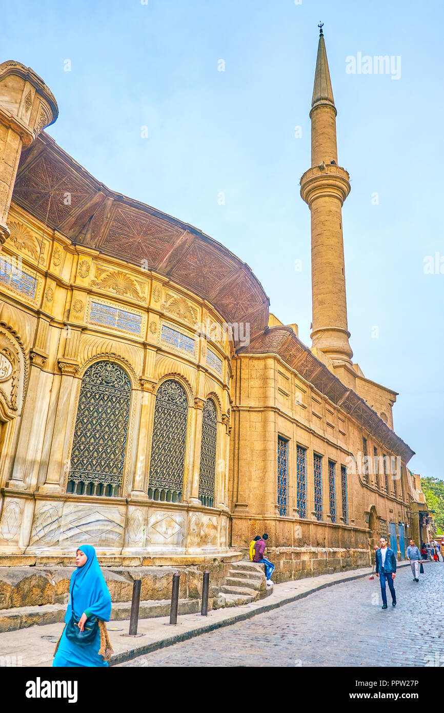 CAIRO, EGYPT - DECEMBER 23, 2017: The historical Mosque-Sabil of Sulayman Agha al-Silahdar located in Al-Muizz street in Islamic district, on December Stock Photo