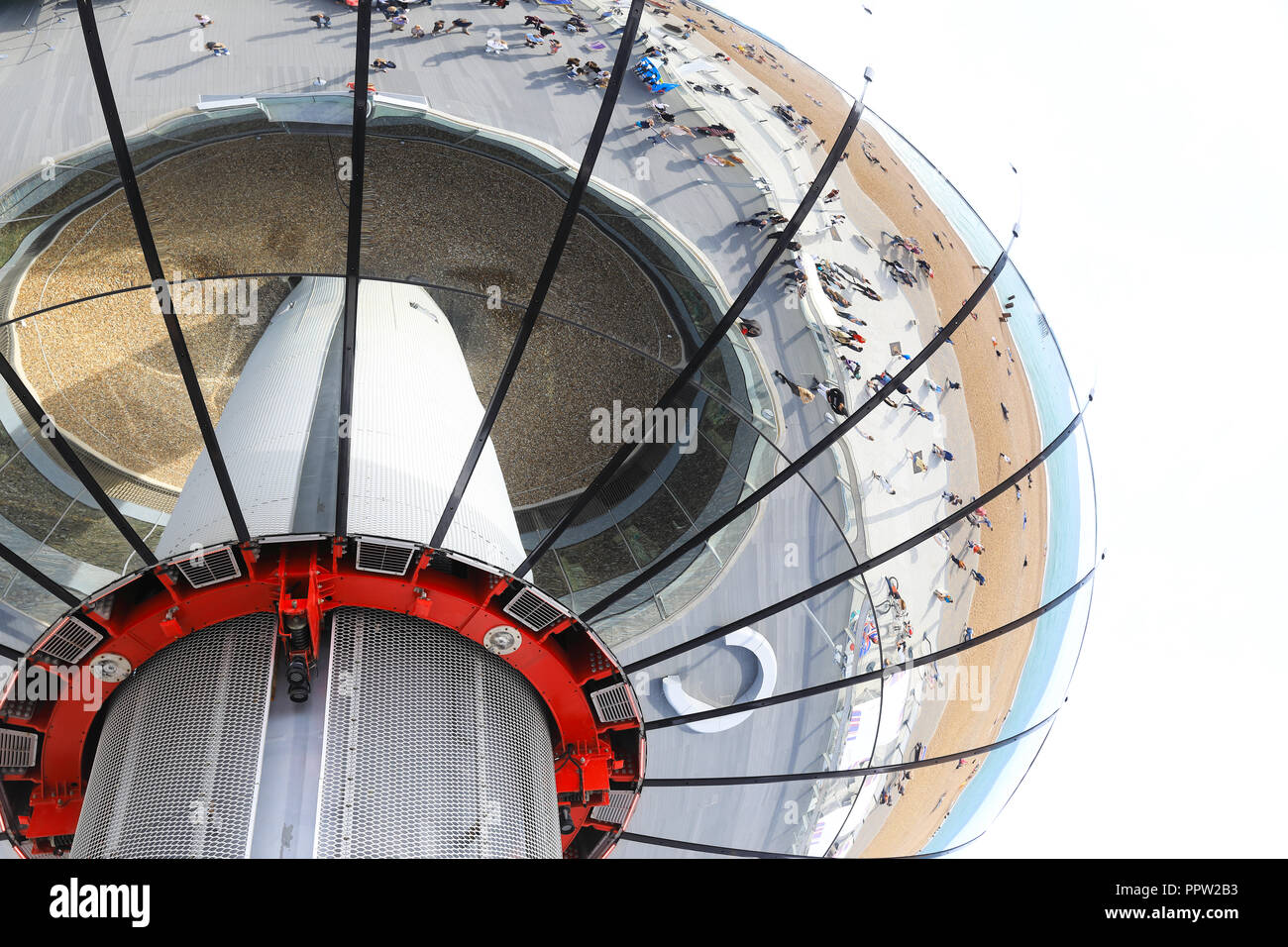 The glass viewing pod on the 162 metre observation tower that is the Brighton i360, on the seafront, in East Sussex, in the UK Stock Photo