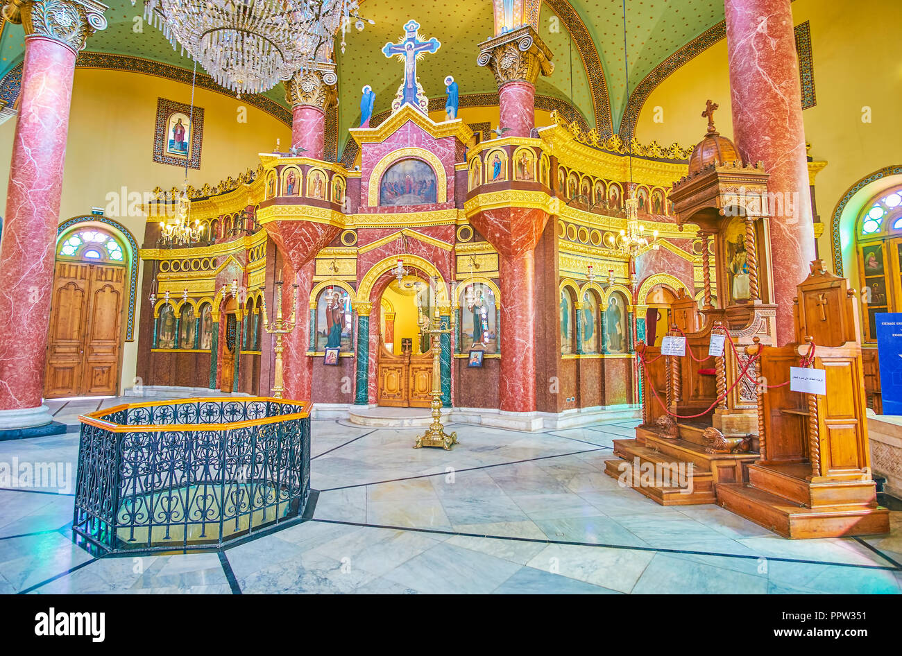 CAIRO, EGYPT - DECEMBER 23, 2017: The beautiful interior of St George ...