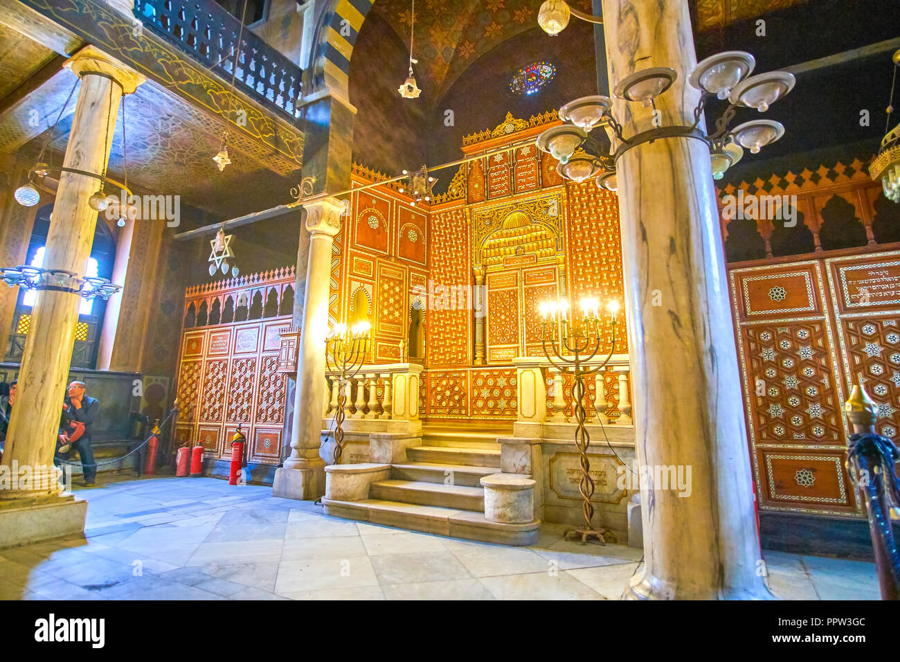 CAIRO, EGYPT - DECEMBER 23, 2017: The beautiful carved Ark is the closet where the Torahs are stored, and it's the main element of Ben Ezra Synagogue, Stock Photo