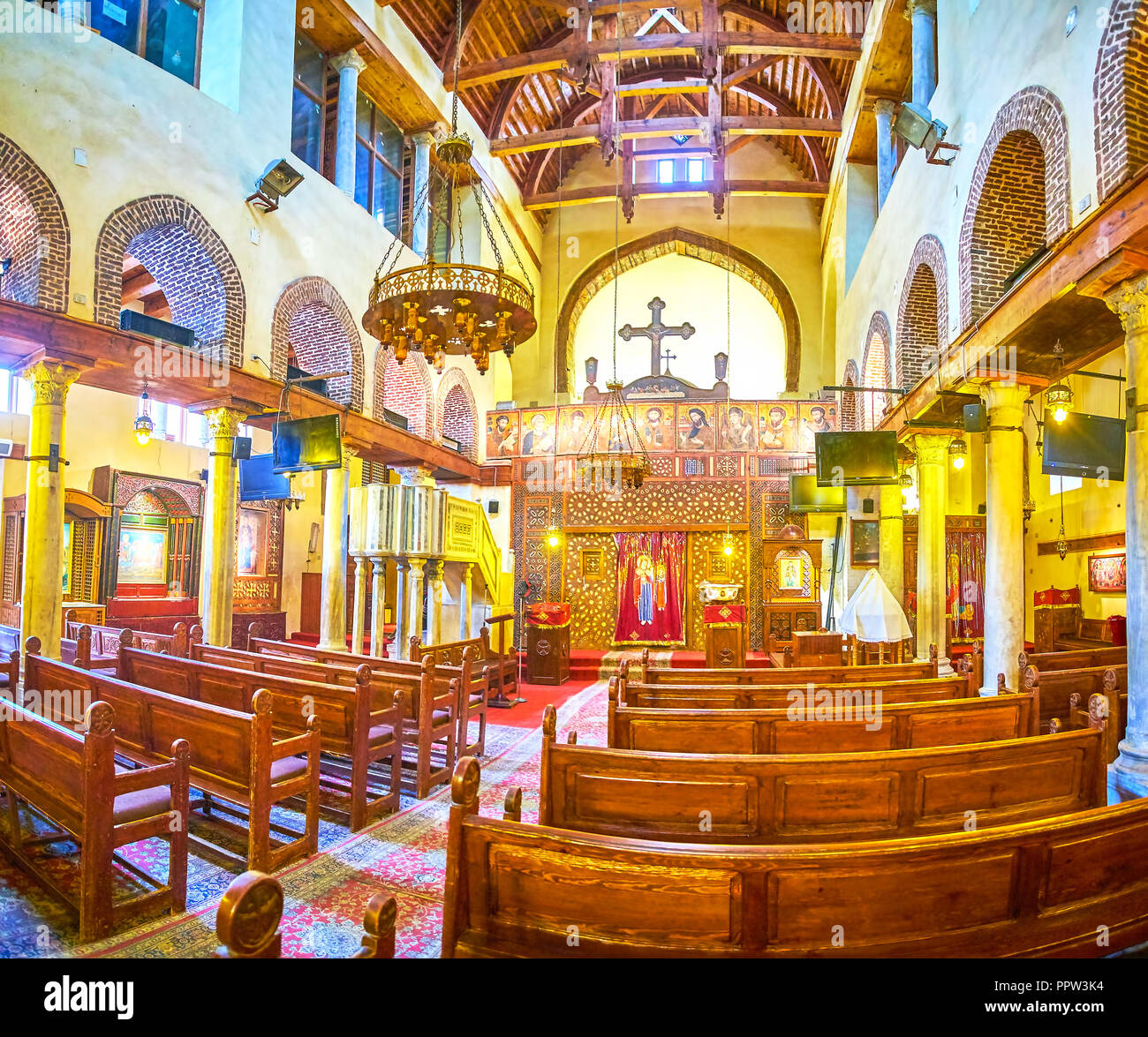 CAIRO, EGYPT - DECEMBER 23, 2017: The interior of Abu Serga (St Sergius and Bacchus) Church is a fine example of Coptic style churches in Cairo, on De Stock Photo