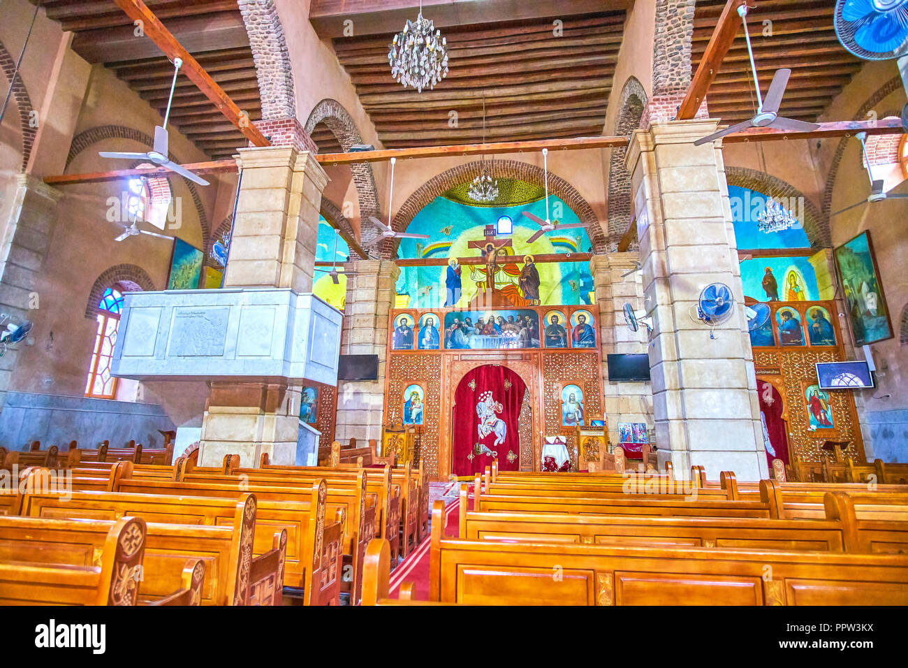 CAIRO, EGYPT - DECEMBER 23, 2017:The interior of Great Martyr St George Church in Coptic district of Cairo, on December 23 in Cairo. Stock Photo