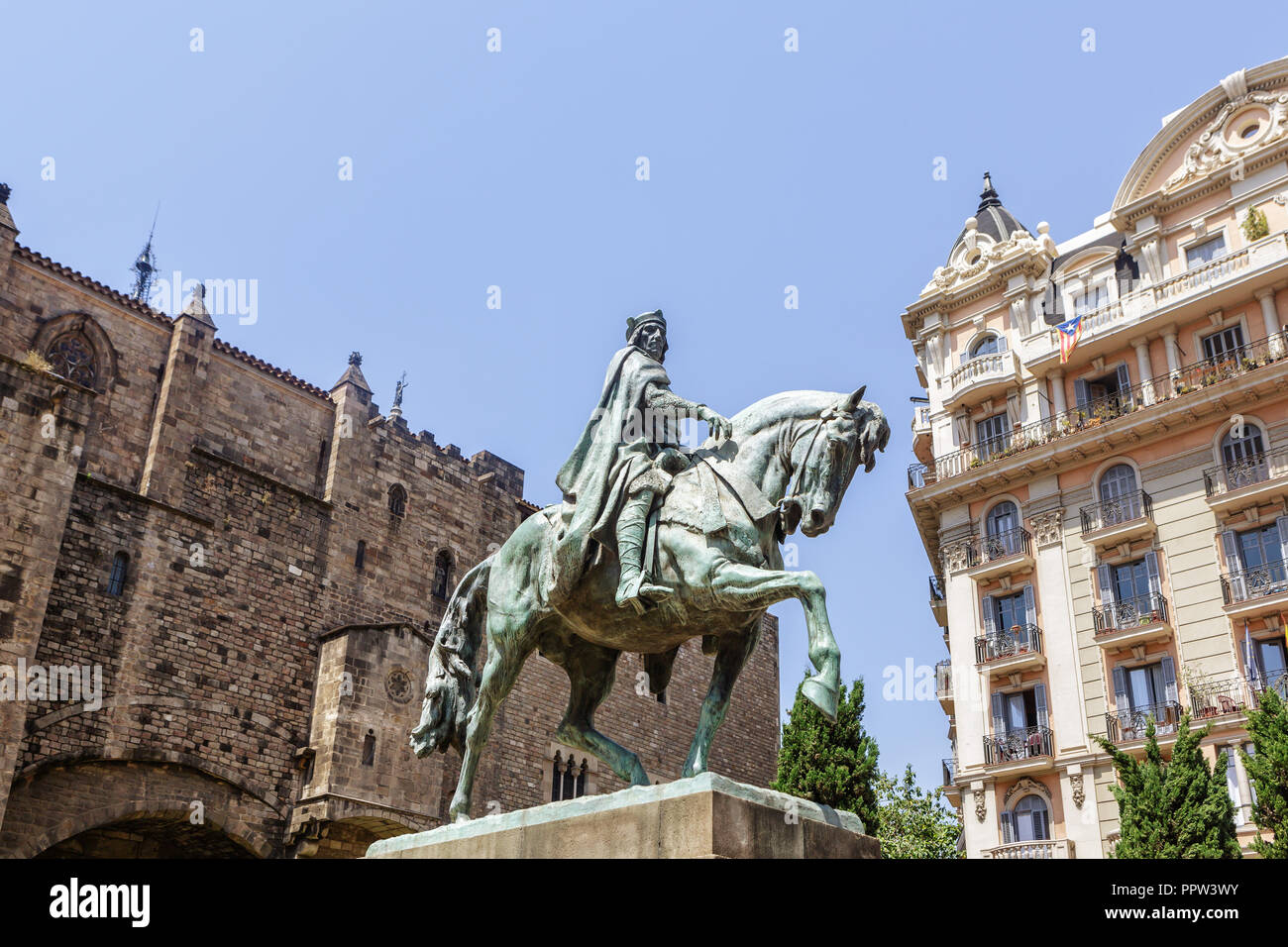 Berenguer III monument located at Via Laietana Avenue in Barcelona, Spain Stock Photo