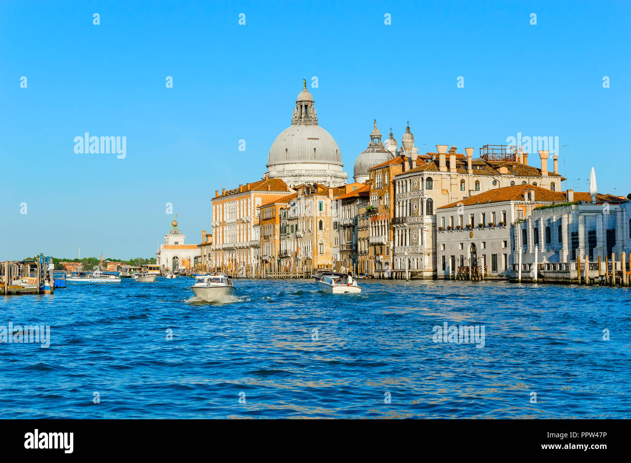 Venice, Italy: famous Basilica Santa Maria della Salute and palaces, view from Grand Canal Stock Photo
