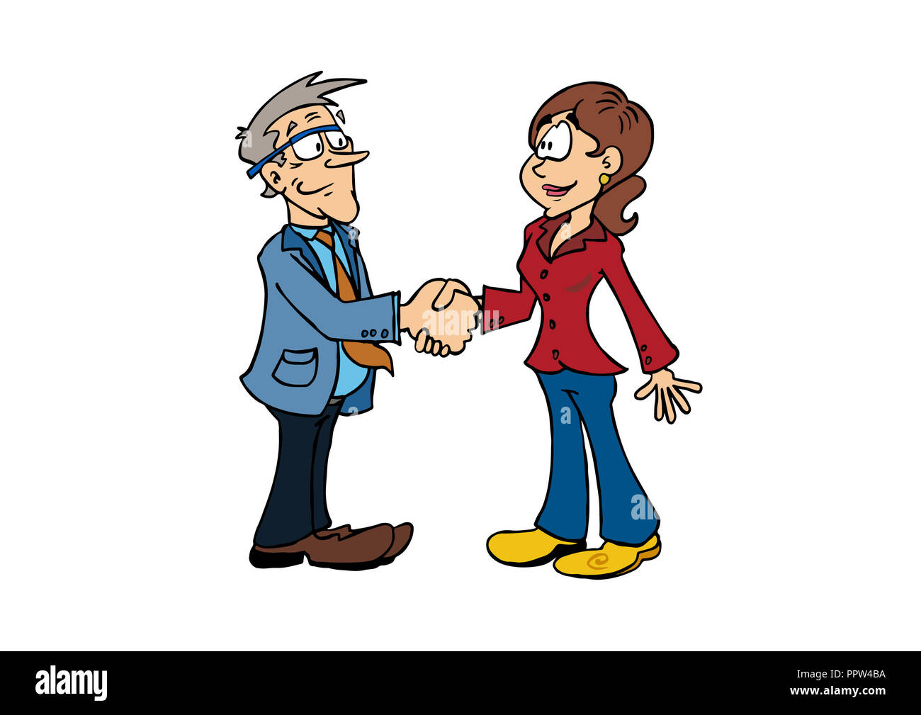 Handshake illustrations with characters Bertrand and Sophie. Cartoon ...