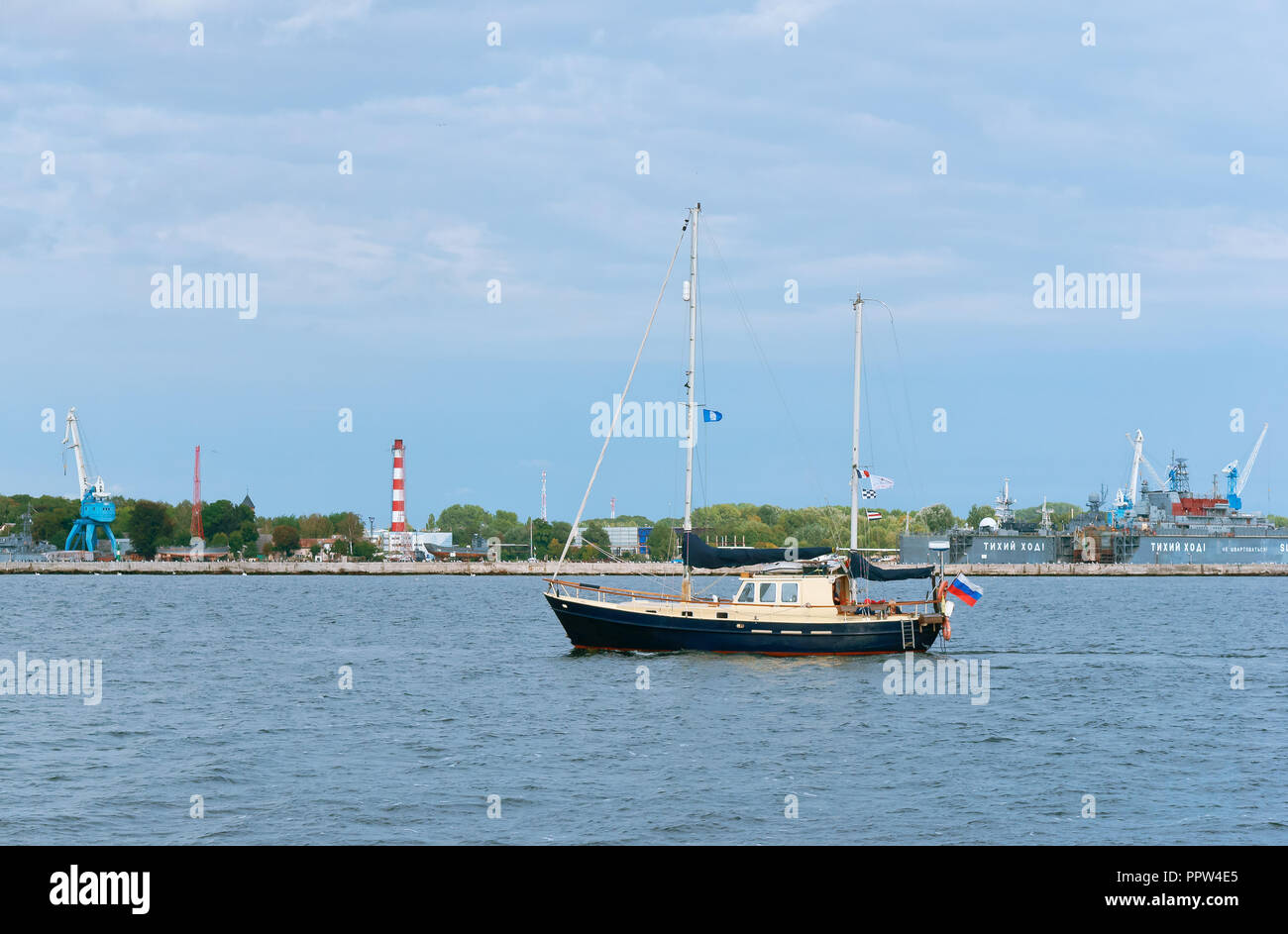 Baltiysk, Kaliningrad region, Russia, September 8, 2018, yacht goes on the canal, ship on the water Stock Photo