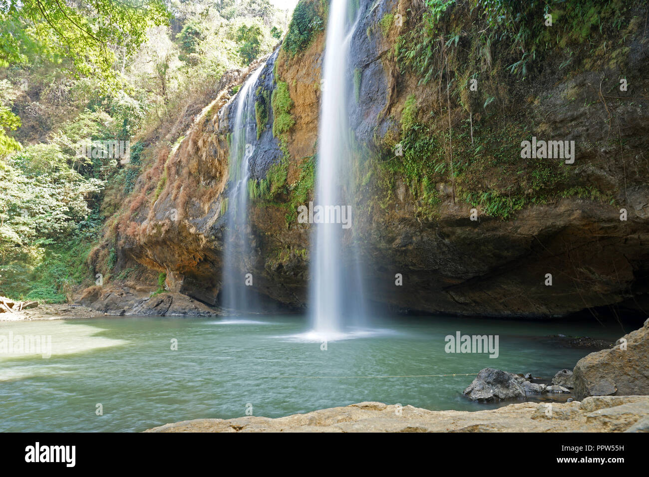 Curug Sodong Kembar Waterfall, Geopark Ciletuh, Sukabumi, West Java, Indonesia Stock Photo