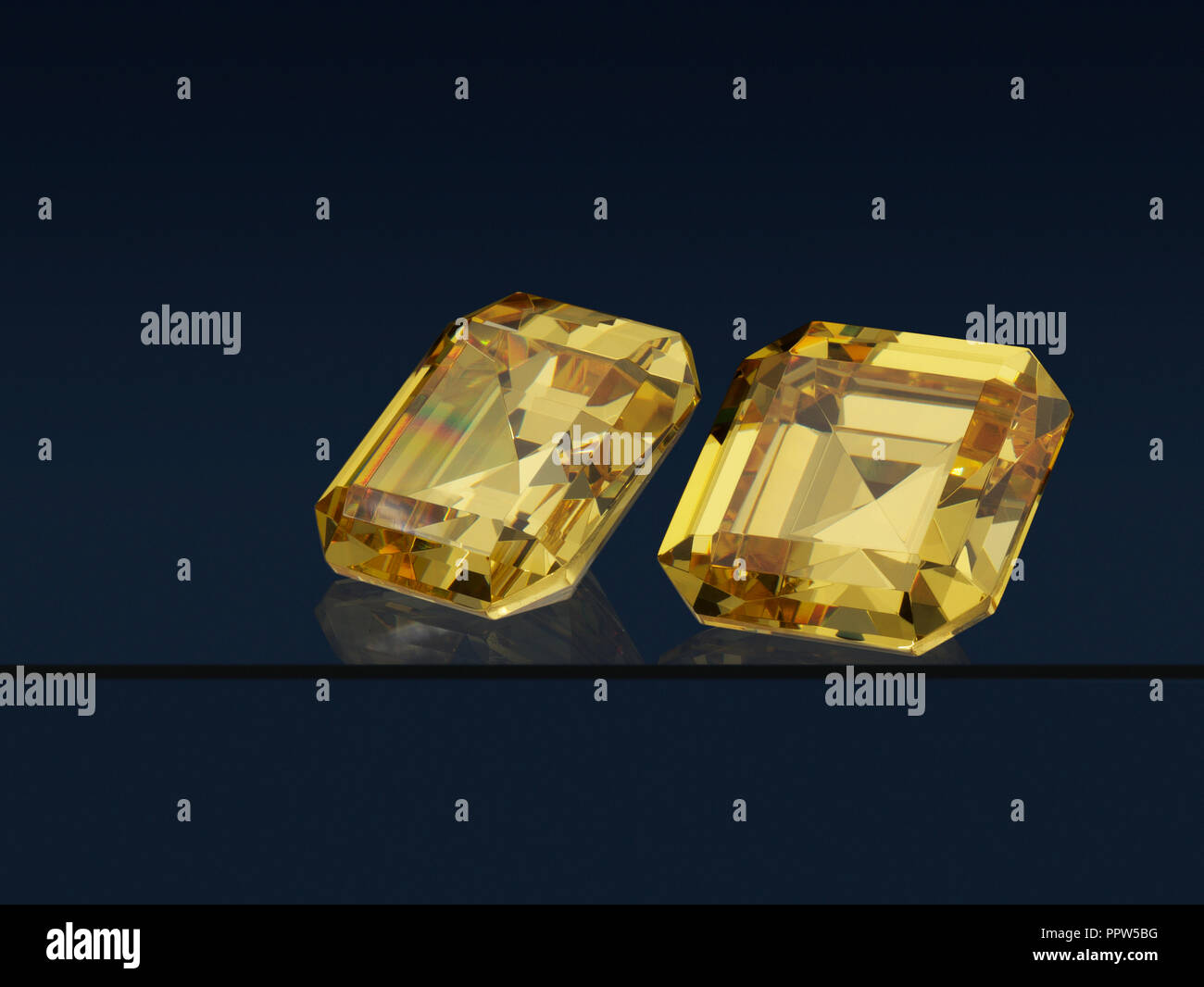 Asscher Cut Diamond Gemstone Gem Fancy Yellow Stock Photo