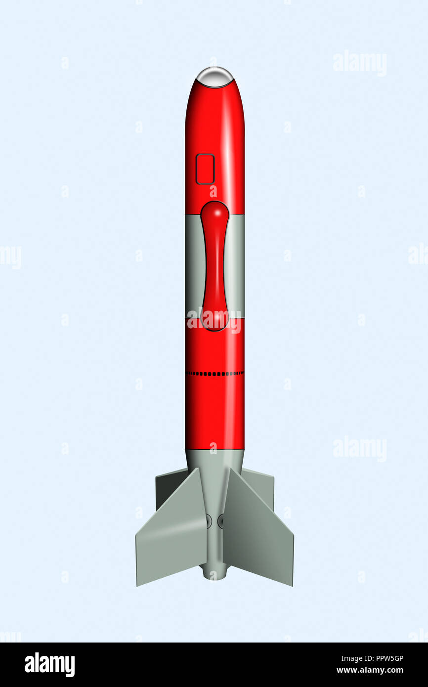 Red Gray Air Missile Rocket Military Defense Technology Stock Photo