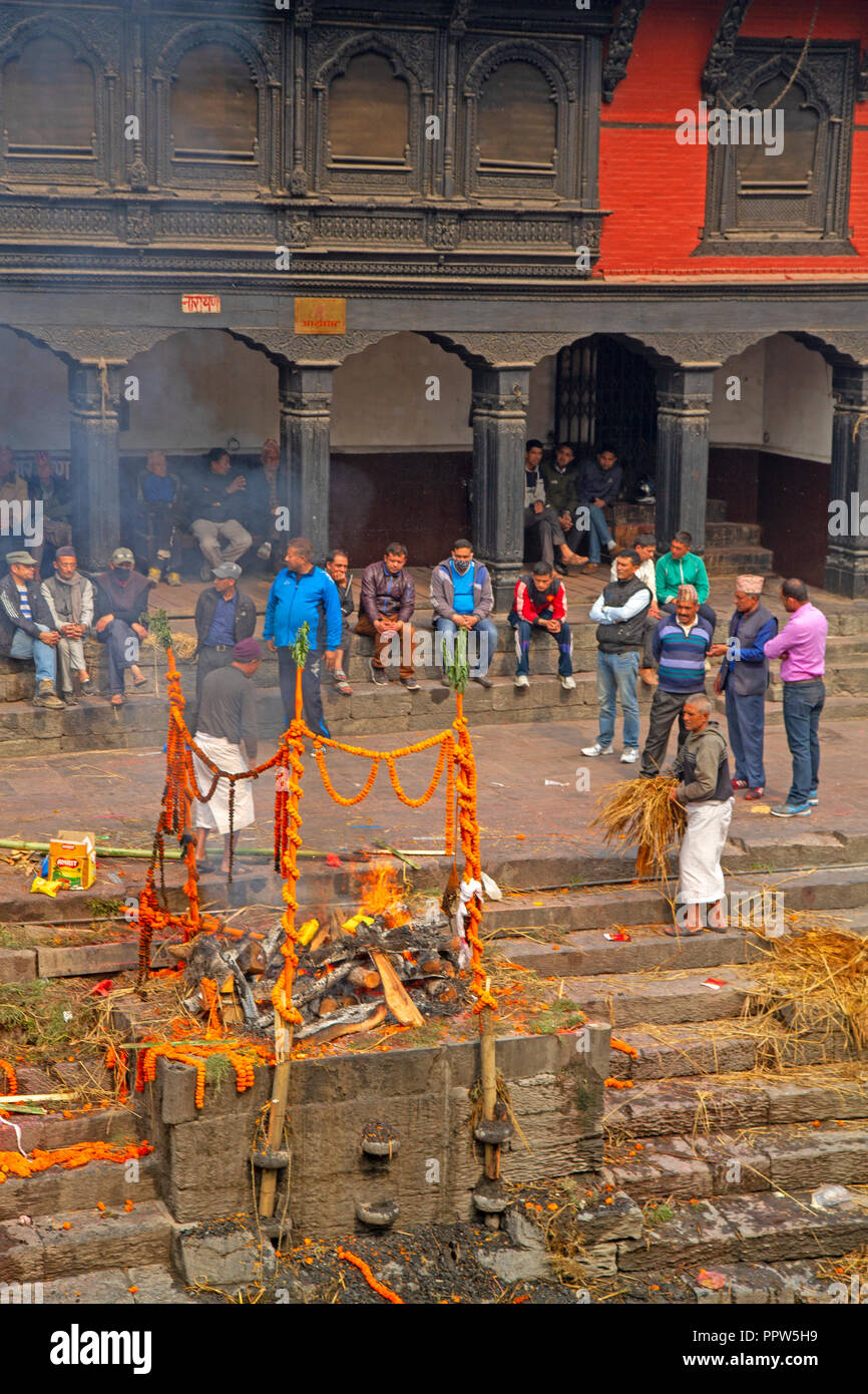 Funeral ghat at Pashupatinath Temple Stock Photo