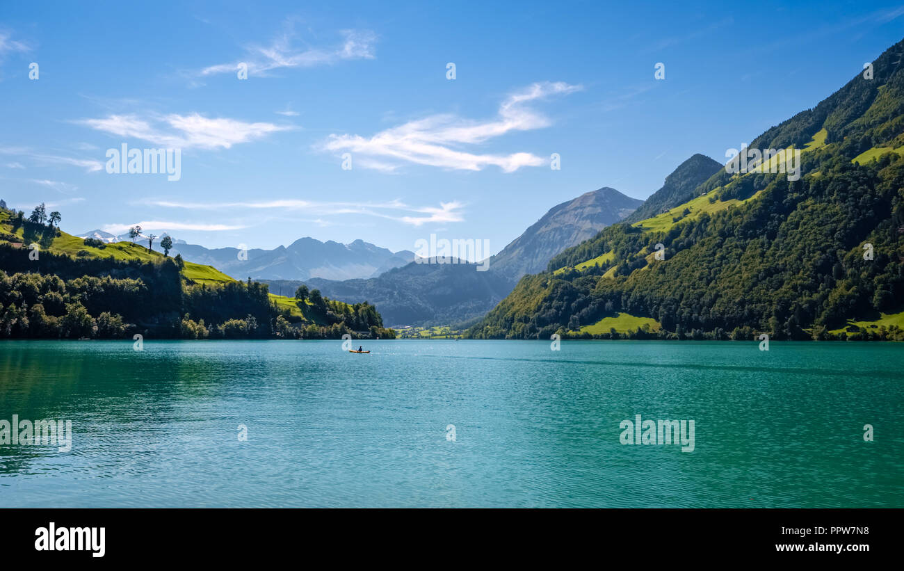 View over the Lake Lungern (Switzerland) on a September day. Lake ...