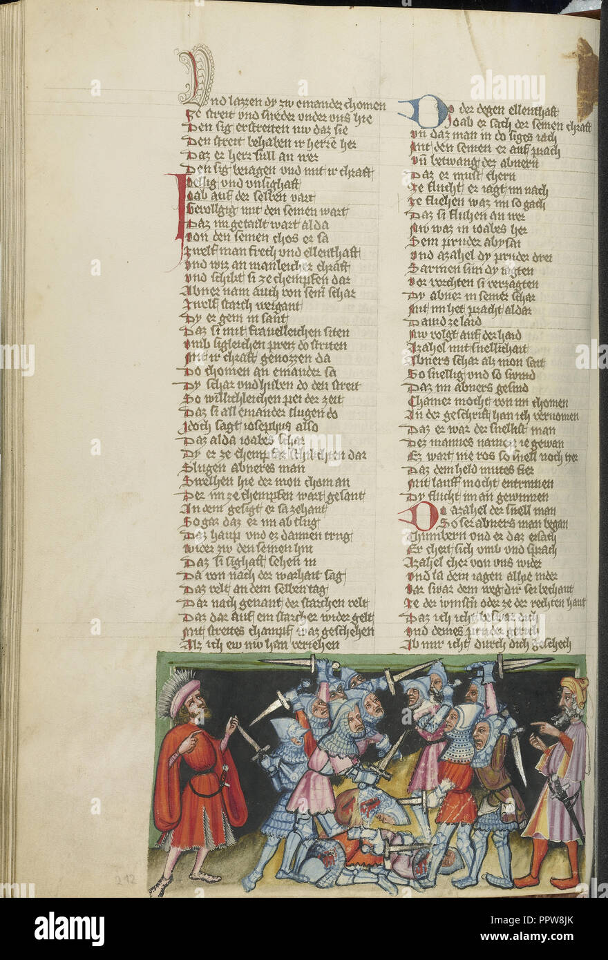 The Battle between Abner's and Joab's Men; Regensburg, Bavaria, Germany; about 1400 - 1410; Tempera colors, gold, silver paint Stock Photo