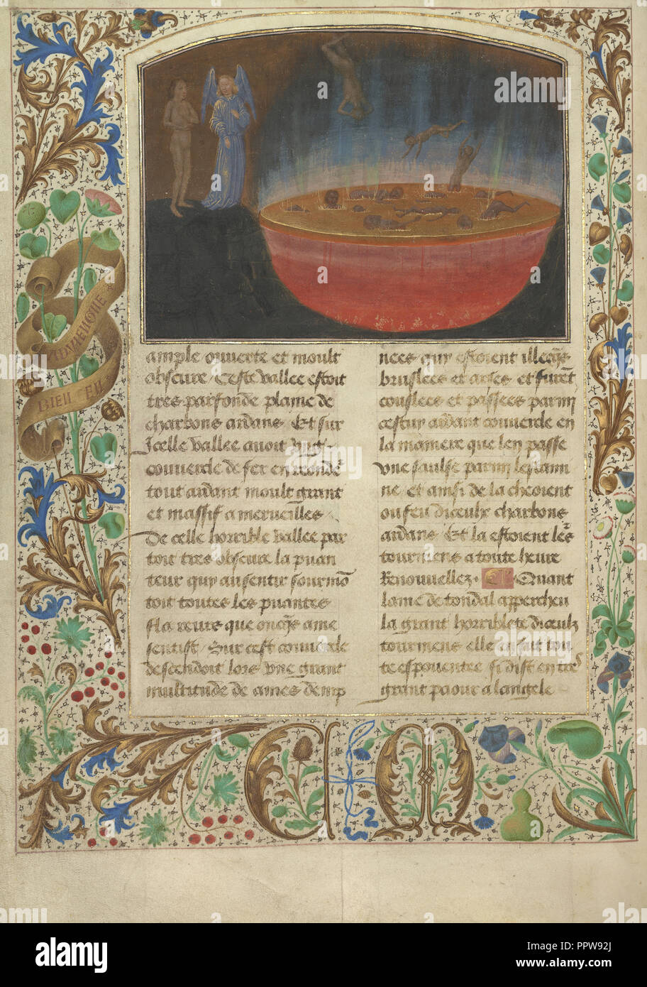 The Torment of Murderers; Simon Marmion, Flemish, active 1450 - 1489, Ghent, Belgium; 1475; Tempera colors, gold leaf, gold Stock Photo