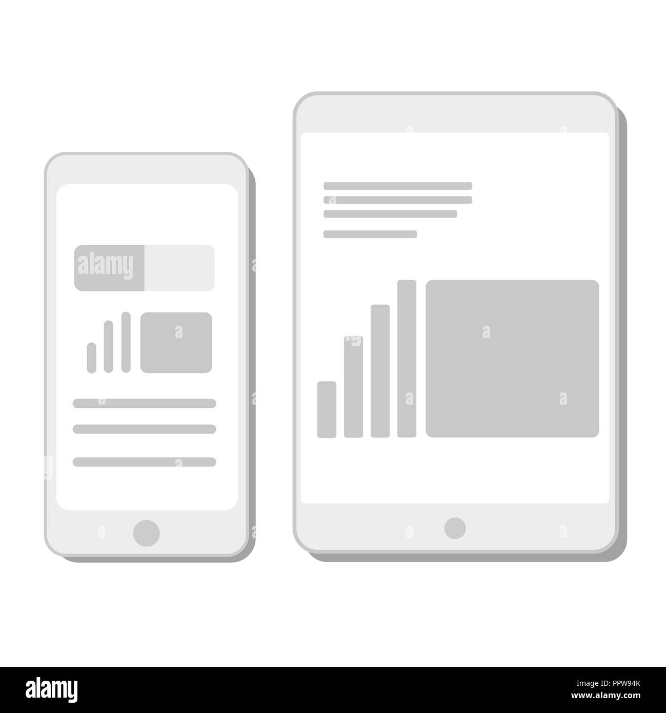 Mobile Phone and Tablet Screens With Financial Charts and Graphs Stock