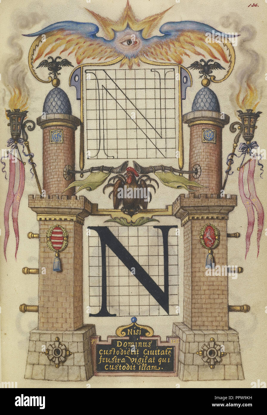Guide for Constructing the Letter N; Joris Hoefnagel, Flemish , Hungarian, 1542 - 1600, Vienna, Austria; about 1591 - 1596 Stock Photo
