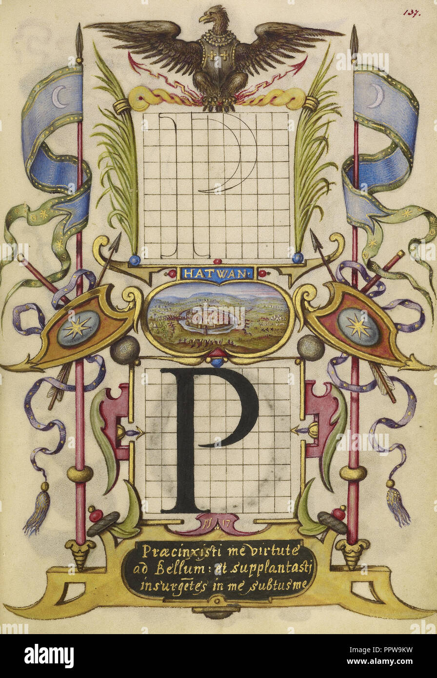 Guide for Constructing the Letter P; Joris Hoefnagel, Flemish , Hungarian, 1542 - 1600, Vienna, Austria; about 1591 - 1596 Stock Photo