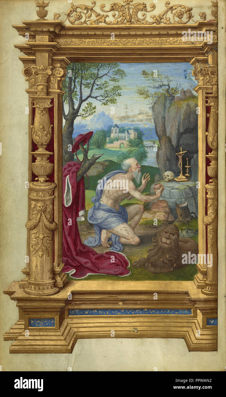 Saint Jerome; Master of the Getty Epistles, French, active about 1520 - about 1549, Paris, France; about 1528–1530; Tempera Stock Photo