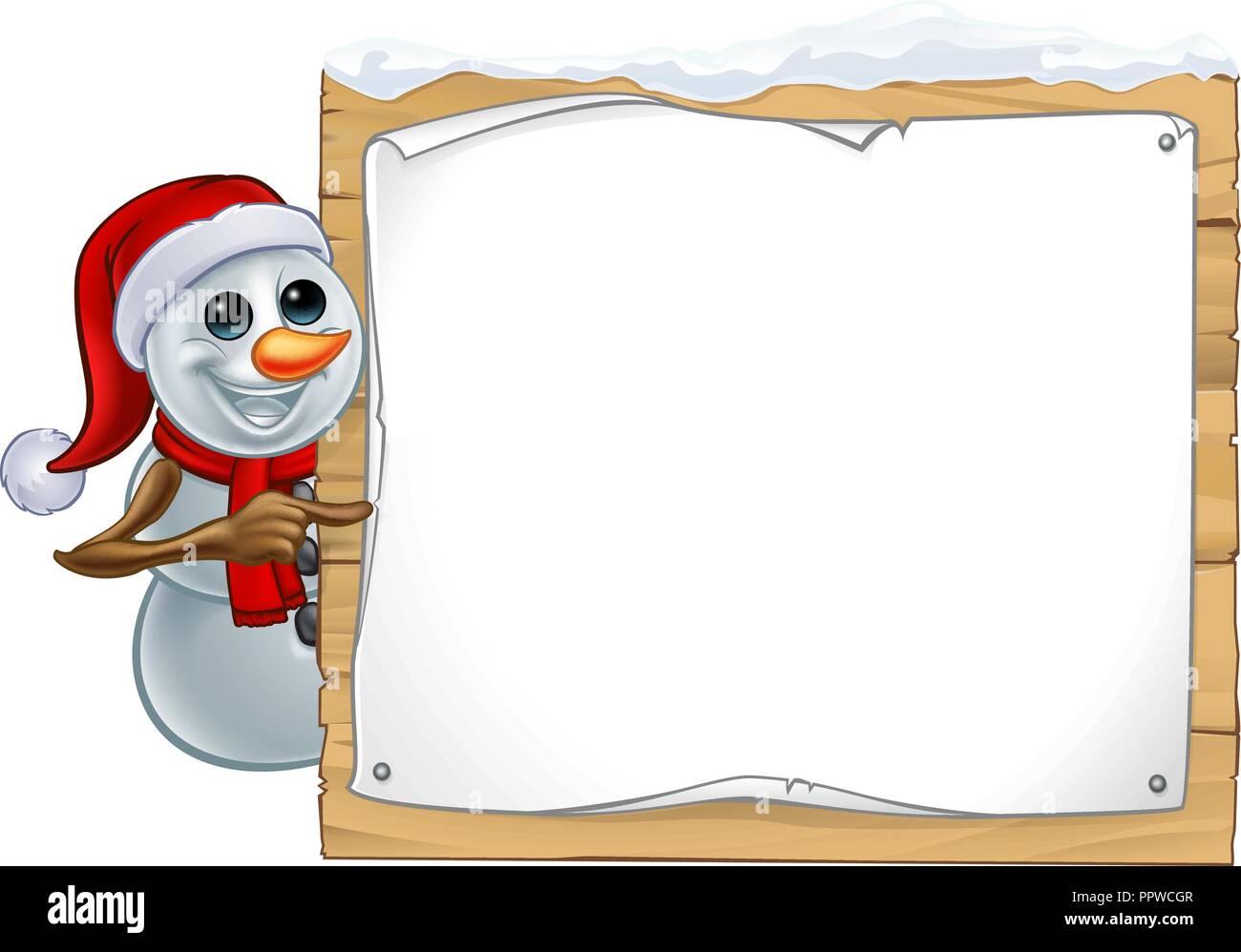 Christmas Snowman Cartoon Sign Stock Vector