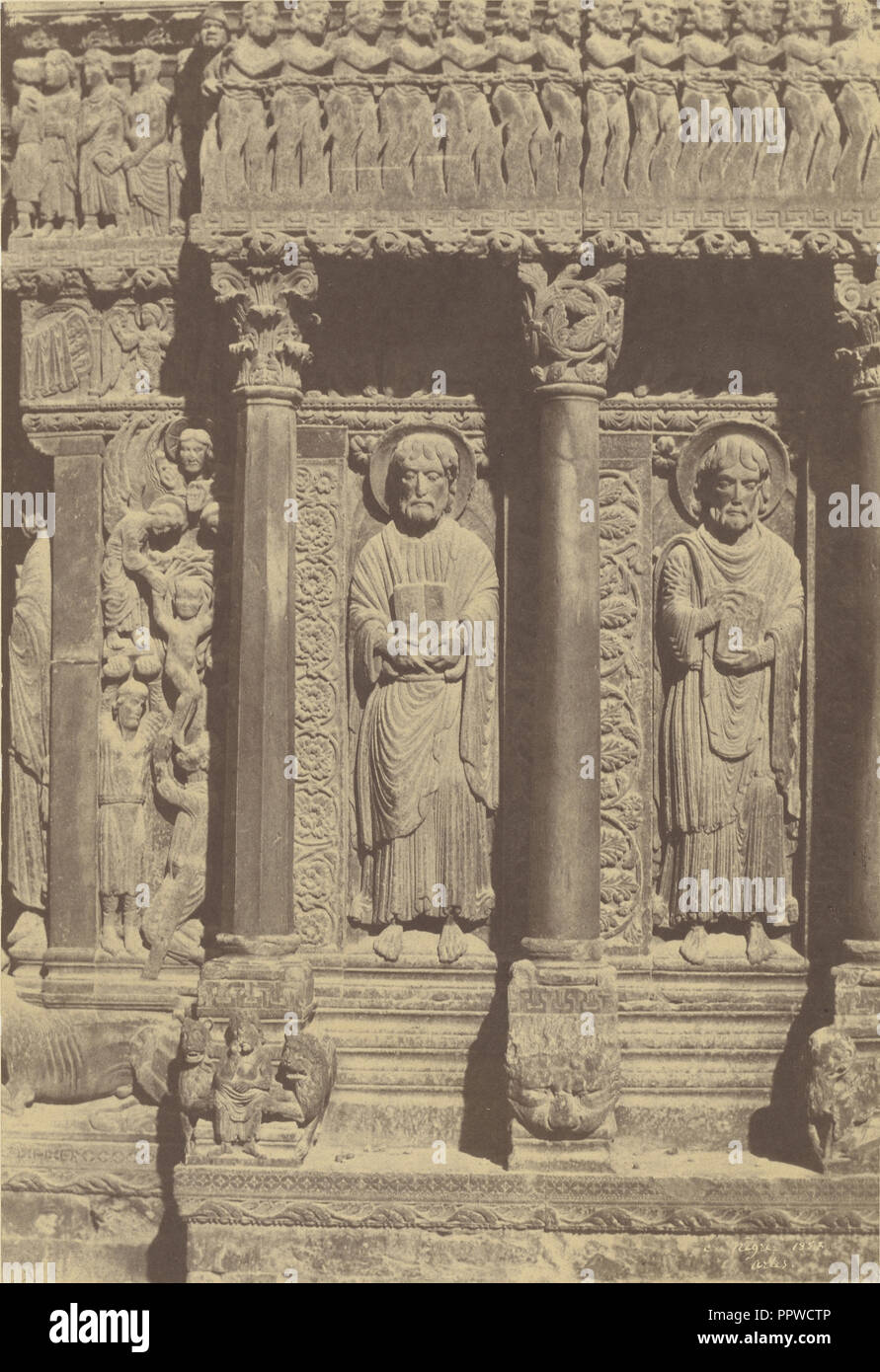 Right Side of the Main Portal of Saint Trophime, Arles, with Two Evangelists and the Damned; Charles Nègre, French, 1820 - 1880 Stock Photo