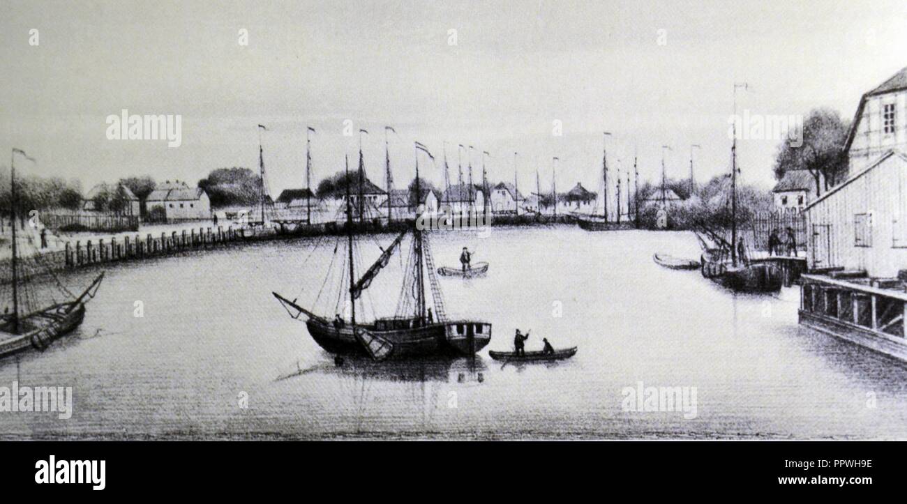 Bremervörde Harbour 1860. Stock Photo