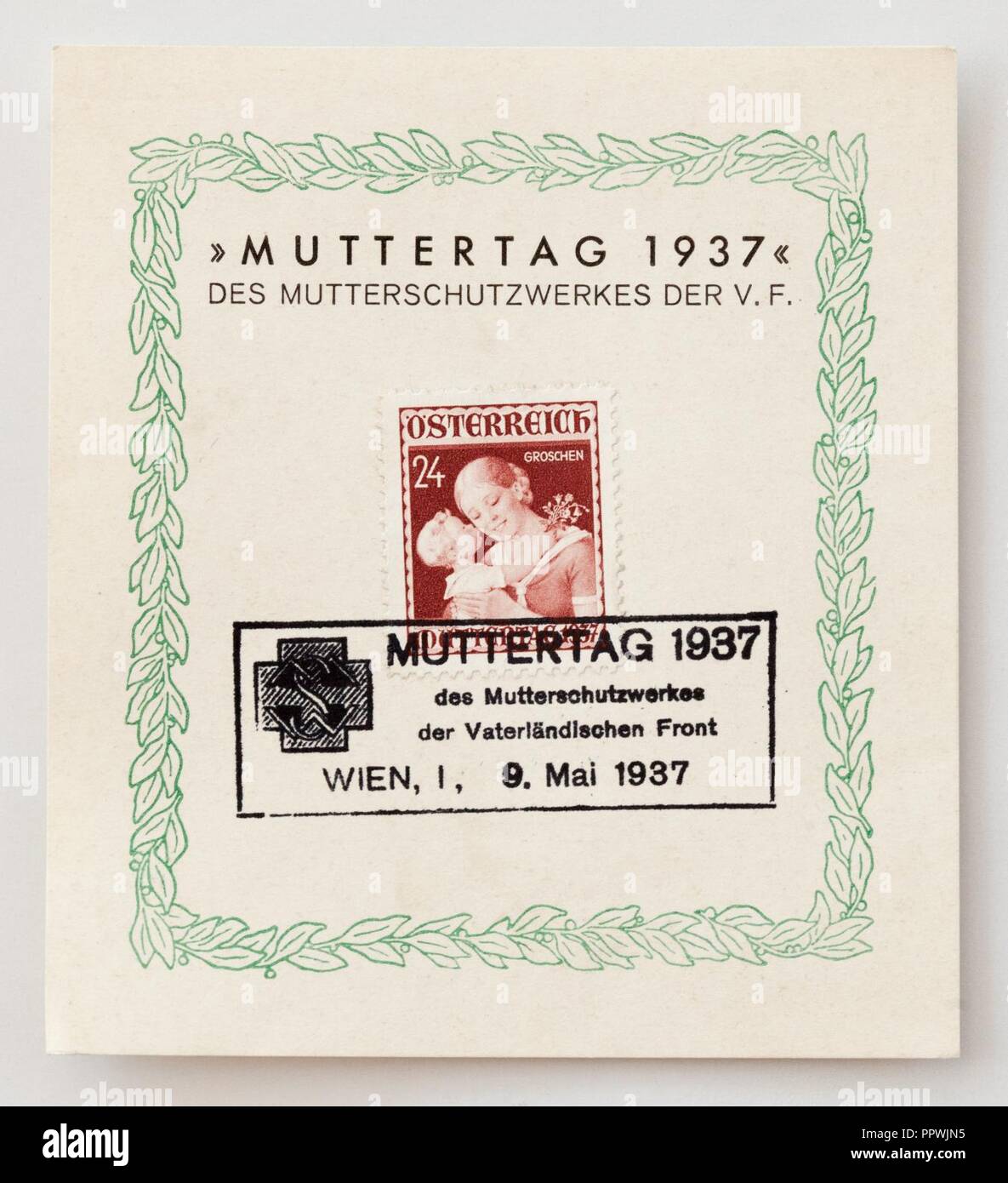 Briefmarke Österreich 1937 Muttertag ERsttagsausgabe. Stock Photo