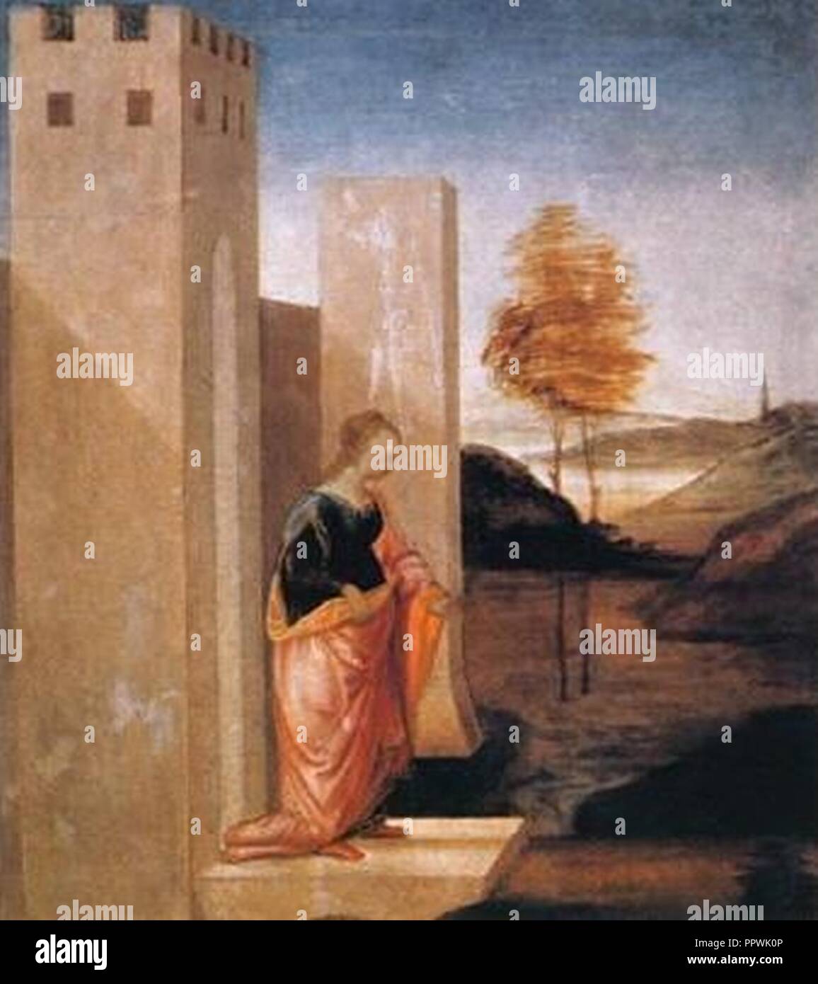 Botticelli - La regina Vasti lascia il palazzo reale. Stock Photo