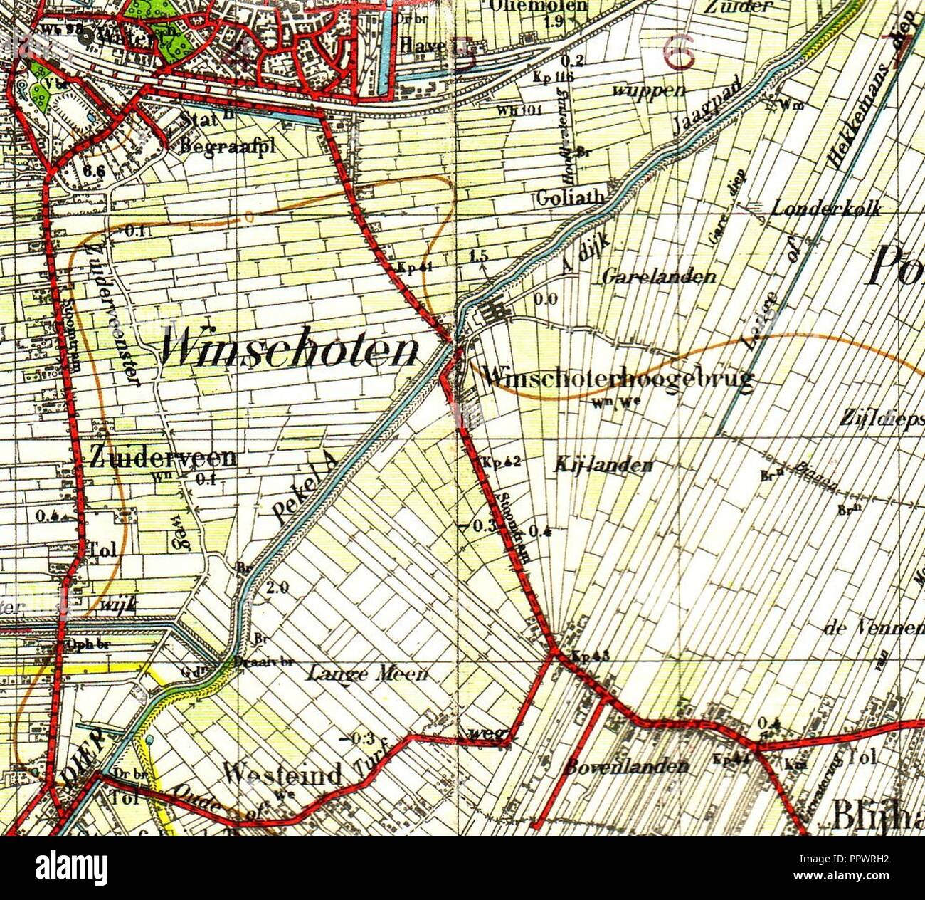 Bovenloop Pekel Aa op Topografische kaart 1933 Stock Photo - Alamy