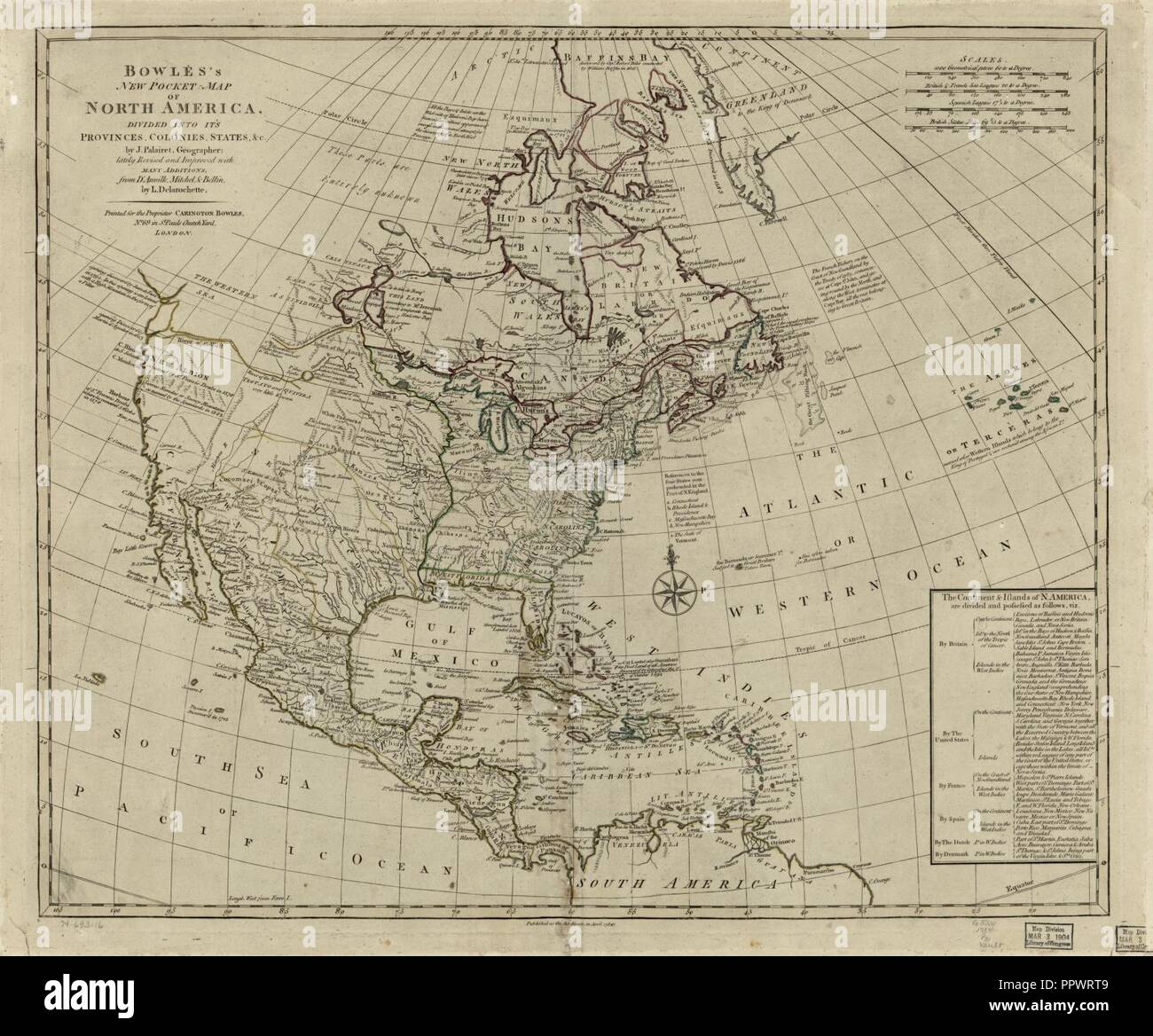 Bowles's new pocket map of North America, divided into it's provinces ...