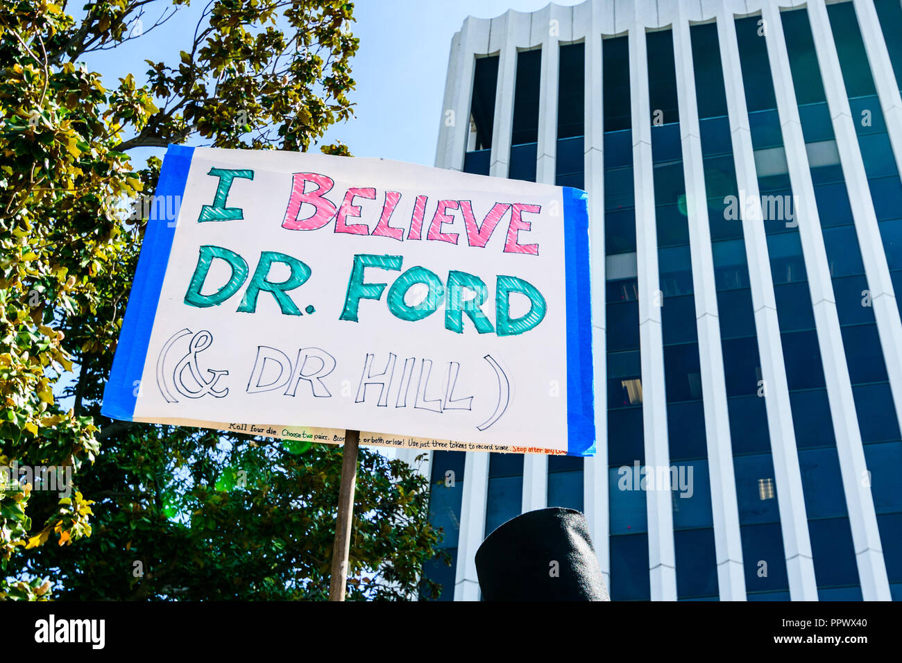 September 27, 2018 Palo Alto / CA / USA - Rally in support of Christine Blasey Ford in front of the Palo Alto City Hall; 'I believe Dr Ford & Dr Hill' Stock Photo