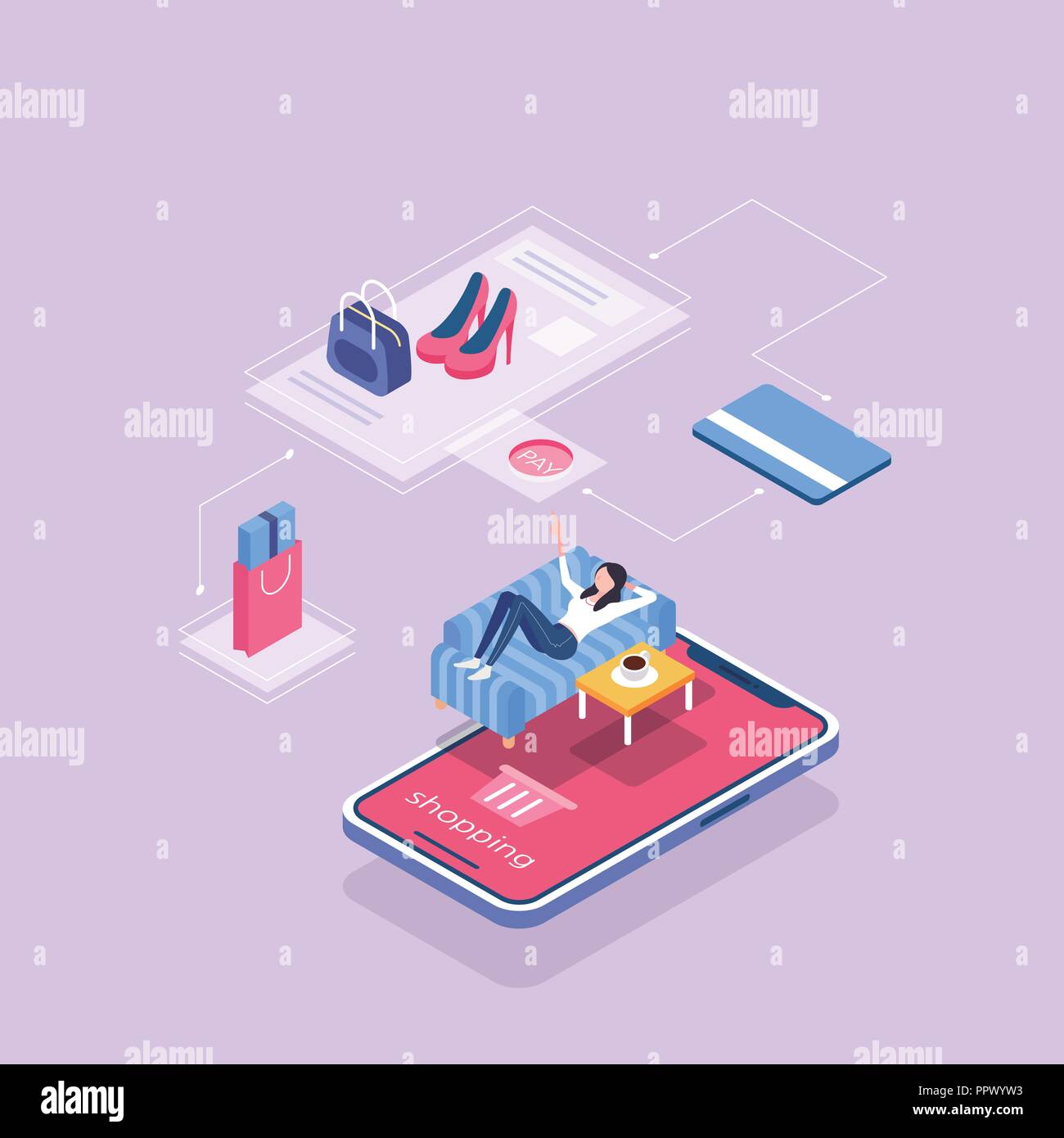 Flat isometric Smart life concept template vector illustration. 002 Stock Vector