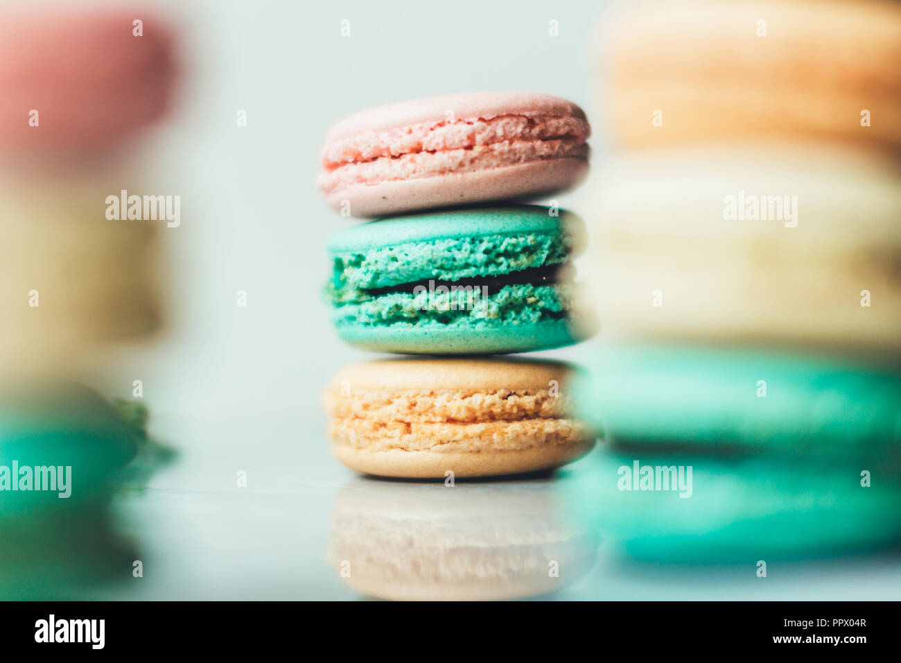 Sweet and colorful macaroon cookies tower Stock Photo Alamy