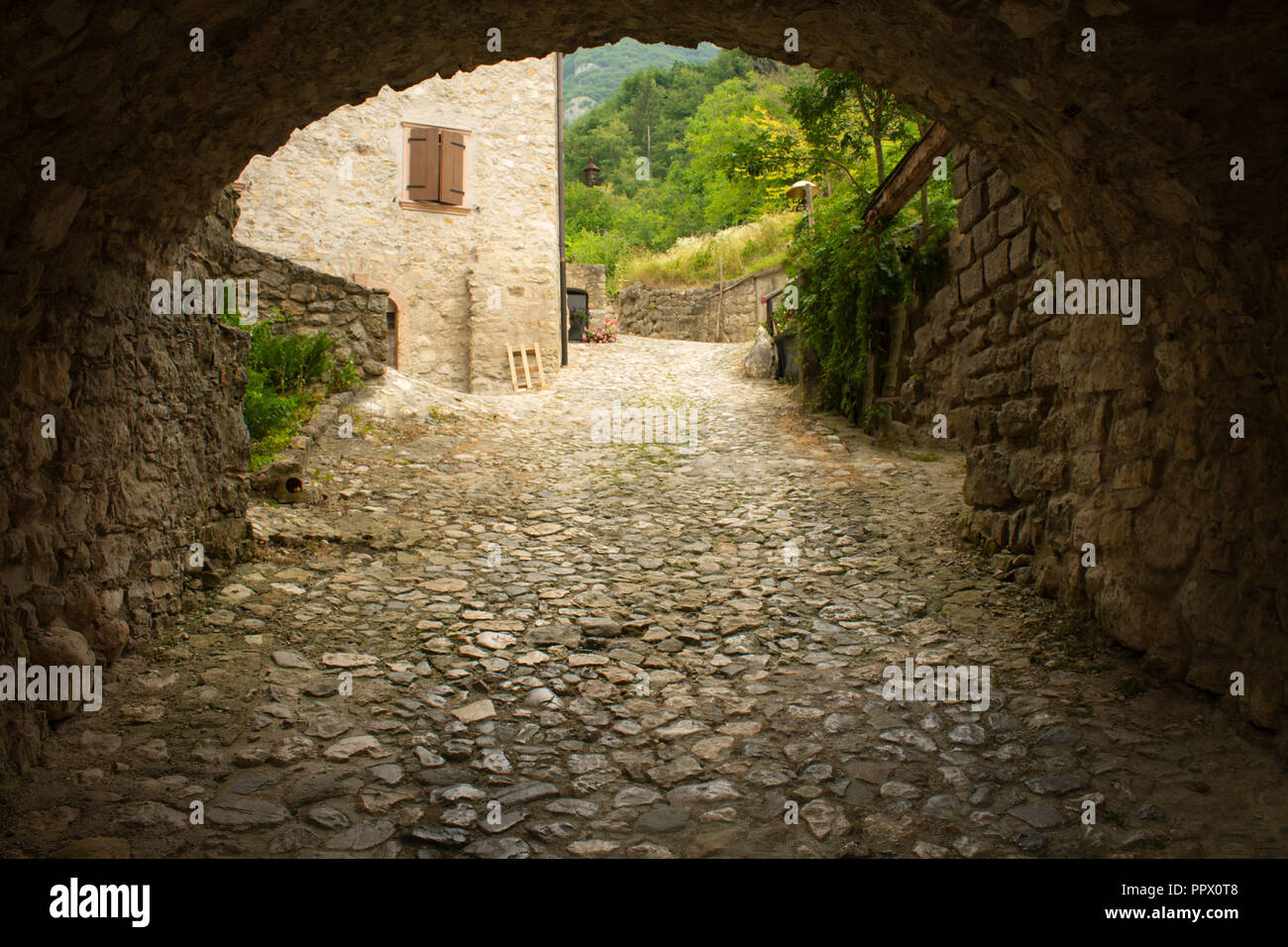 arch in the old medieval village Stock Photo