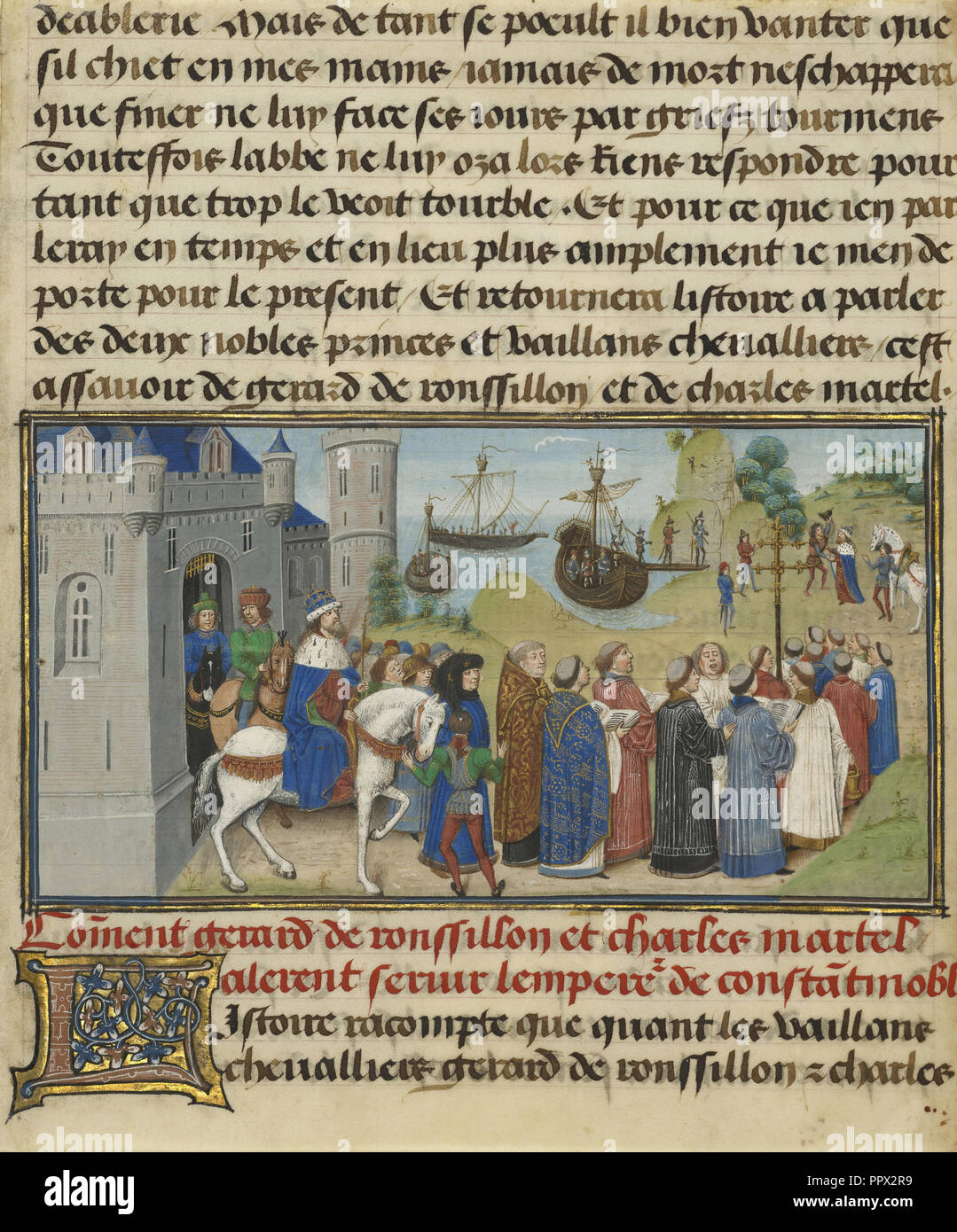 The Byzantine Emperor Welcoming Roussillon and Martel; Loyset Liédet, Flemish, active about 1448 - 1478, and Pol Fruit, Flemish Stock Photo